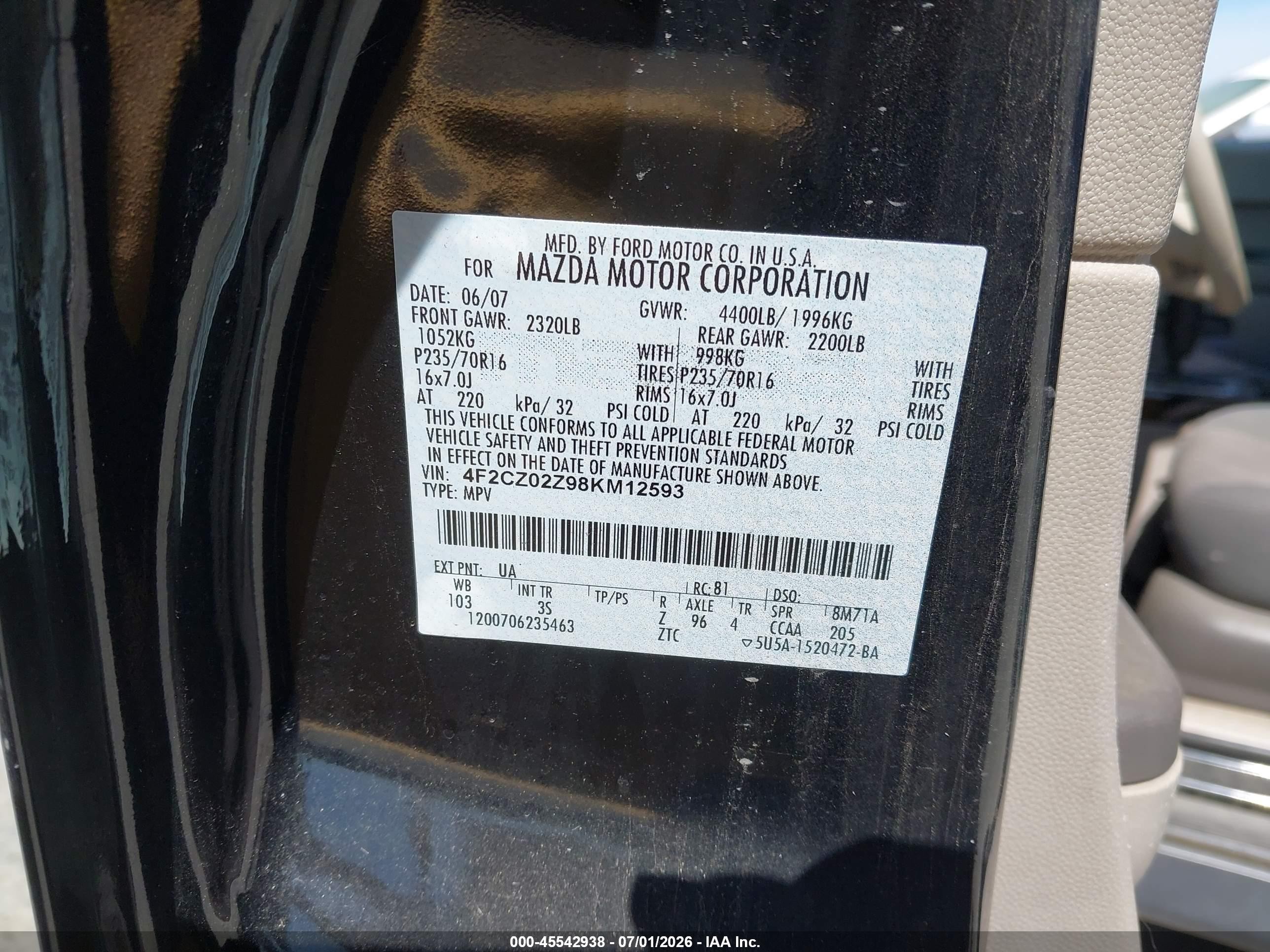 2008 Mazda Tribute I Touring Черный vin: 4F2CZ02Z98KM12593