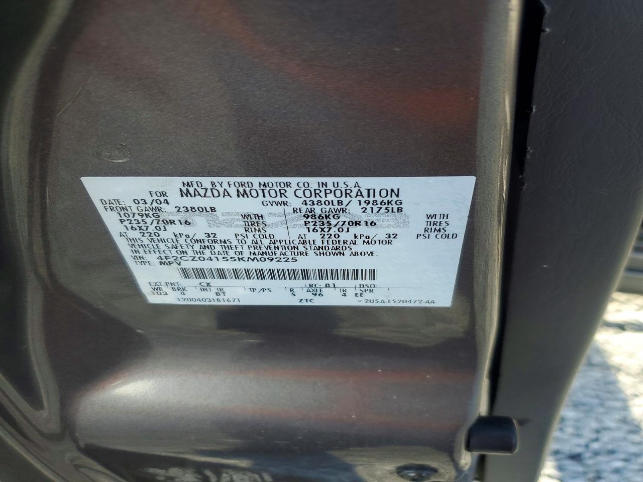 2005 Mazda Tribute Gray vin: 4F2CZ04155KM09225