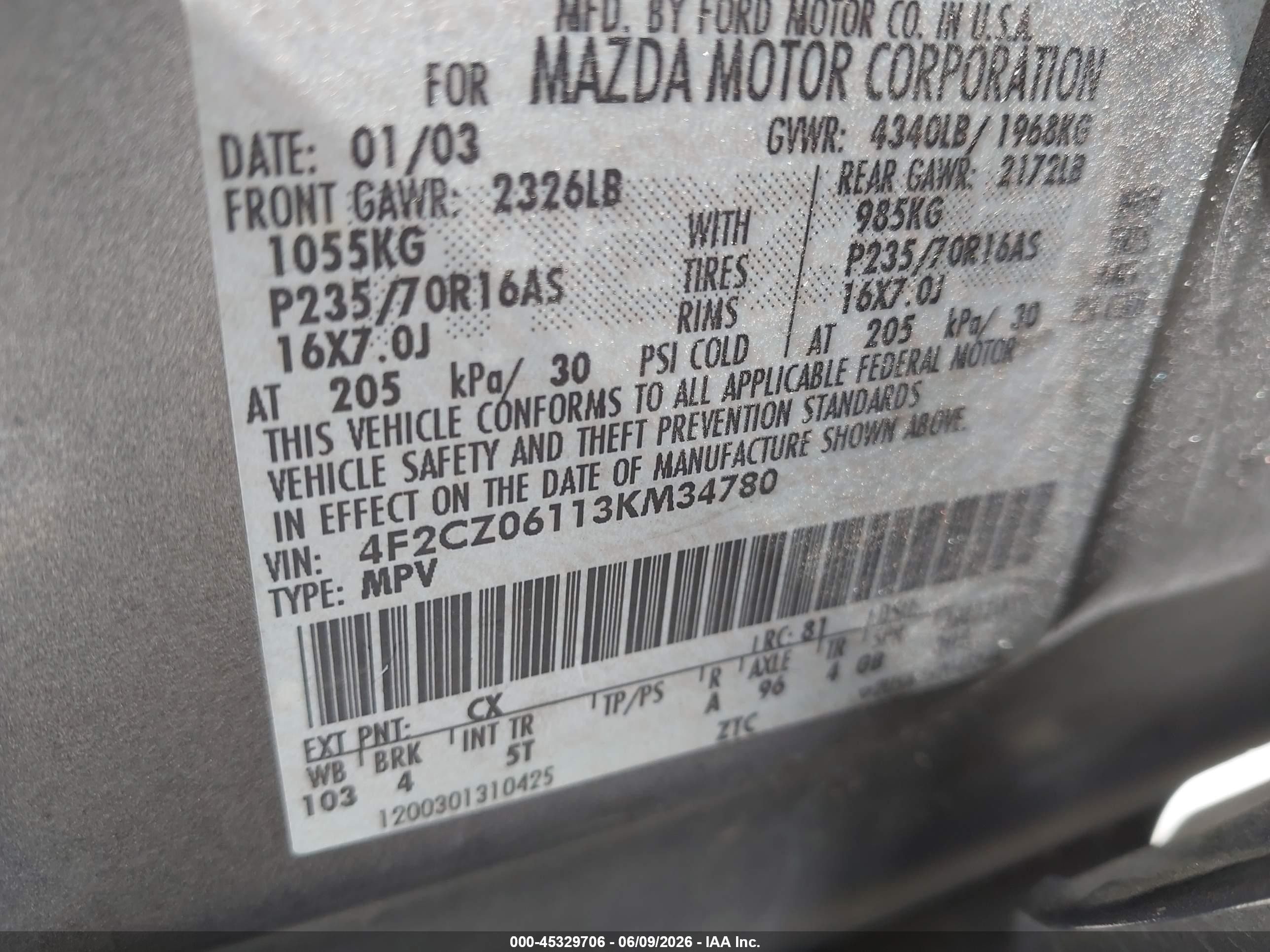 2003 Mazda Tribute Es V6 Gray vin: 4F2CZ06113KM34780