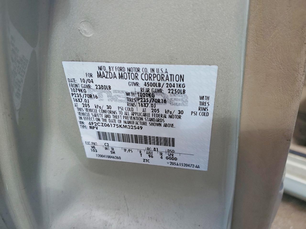 2005 Mazda Tribute S Gray vin: 4F2CZ06175KM32549