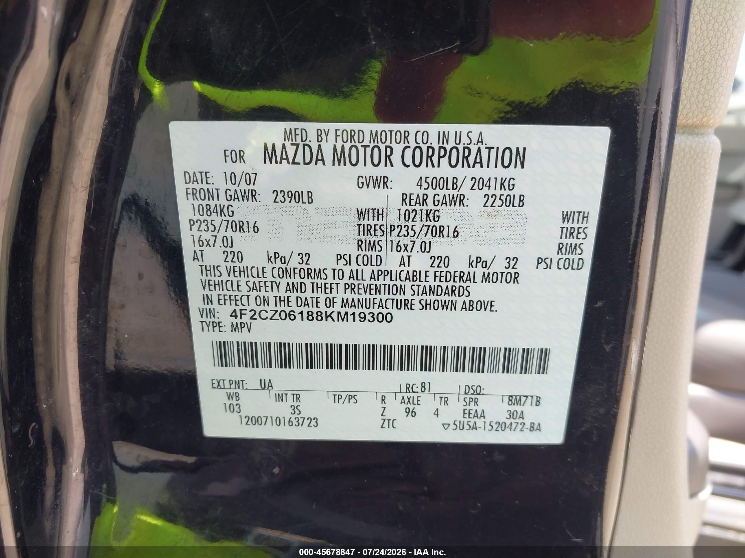 2008 Mazda Tribute S Sport Black vin: 4F2CZ06188KM19300