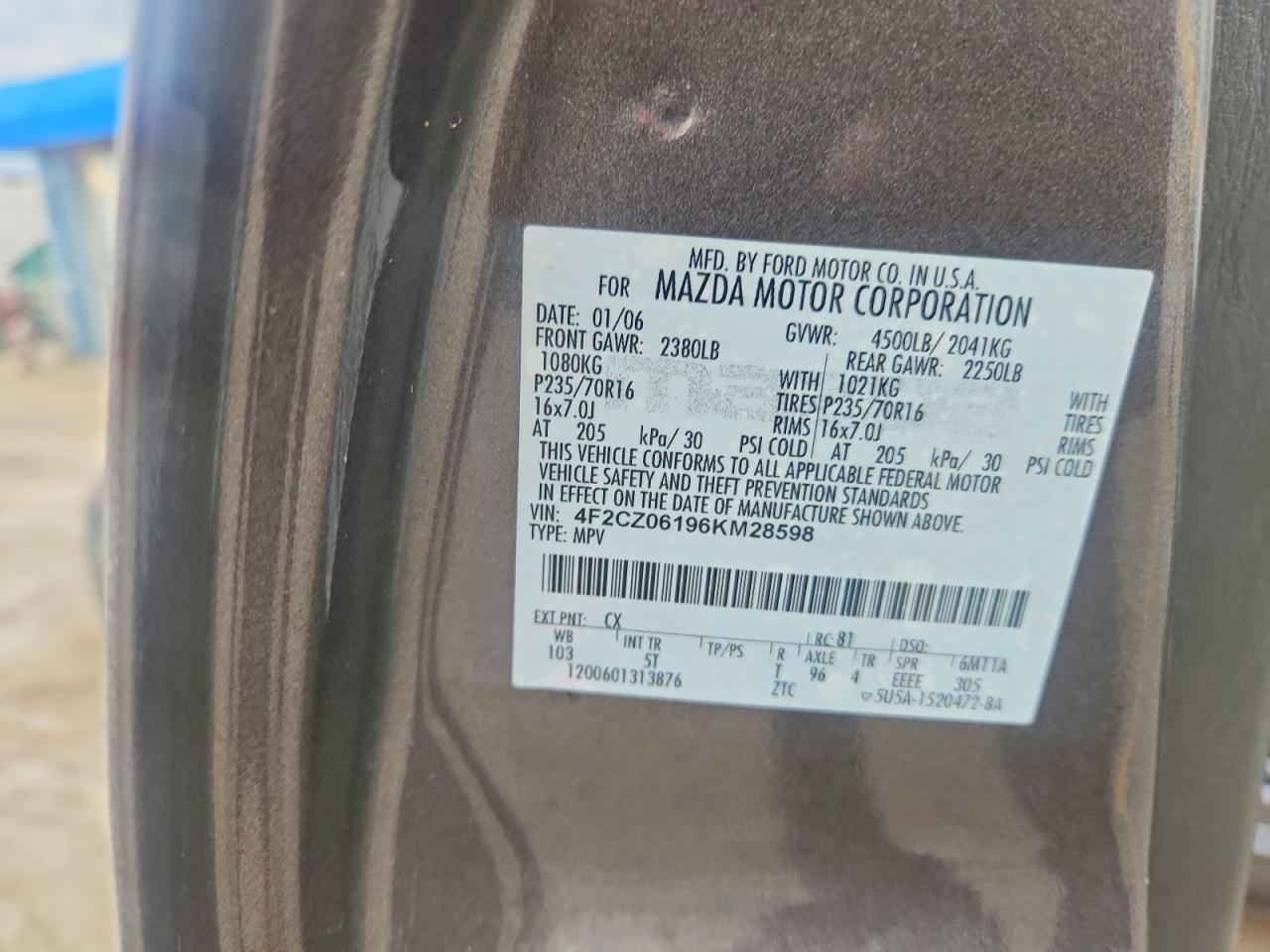 2006 Mazda Tribute S Серый vin: 4F2CZ06196KM28598