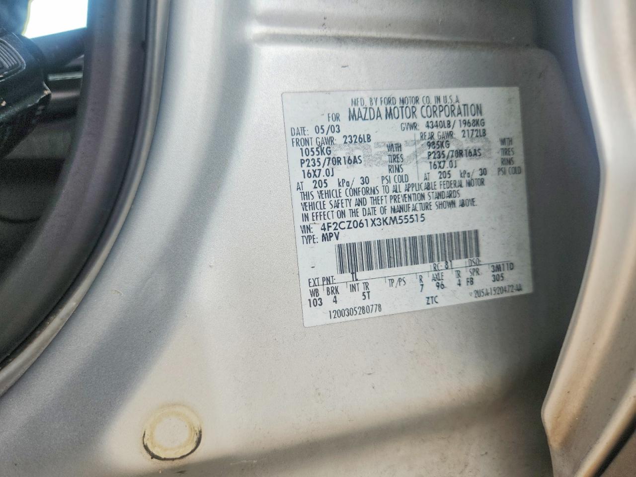 2003 Mazda Tribute Es Silver vin: 4F2CZ061X3KM55515