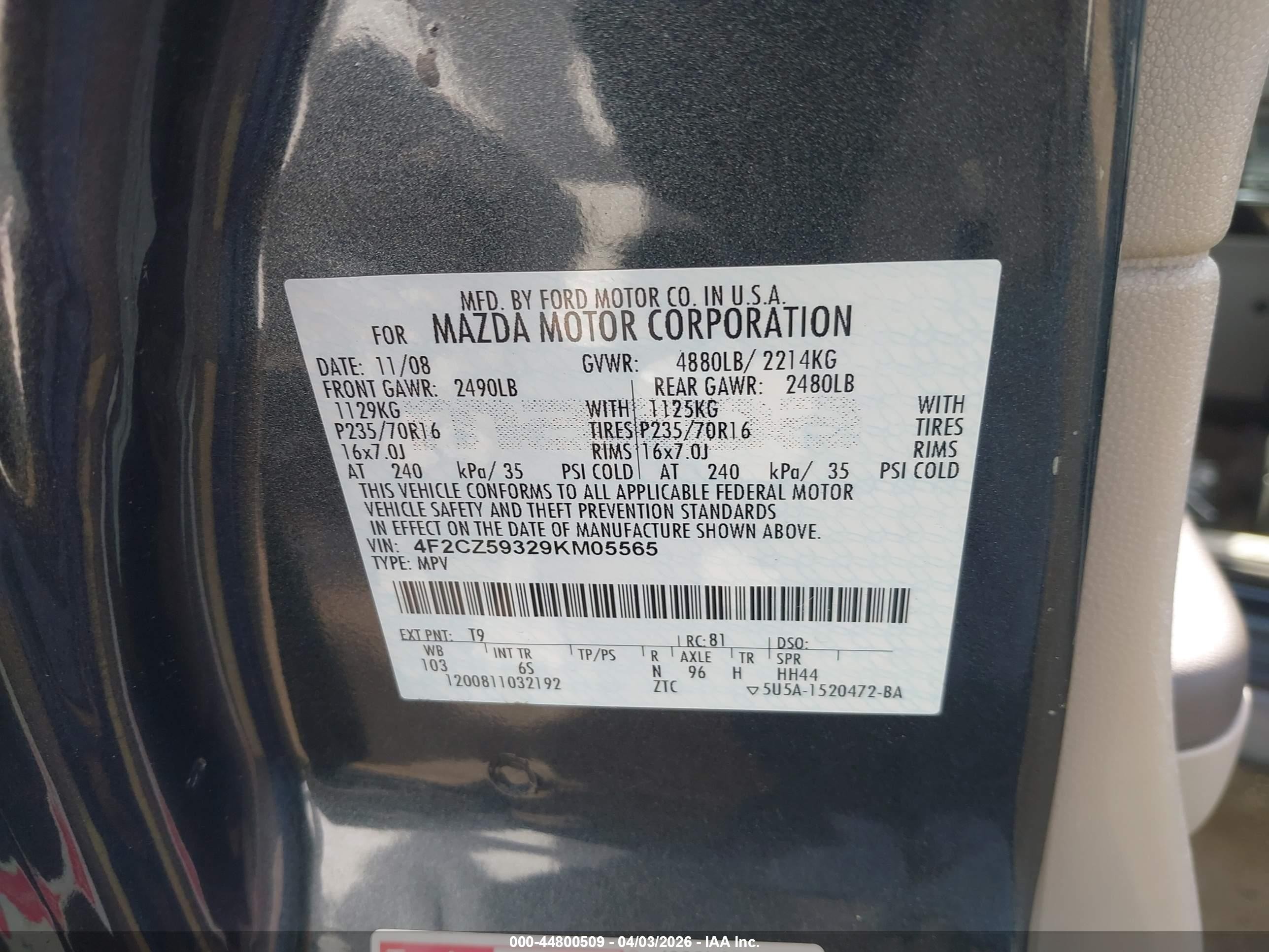 2009 Mazda Tribute Hybrid Grand Touring Gray vin: 4F2CZ59329KM05565