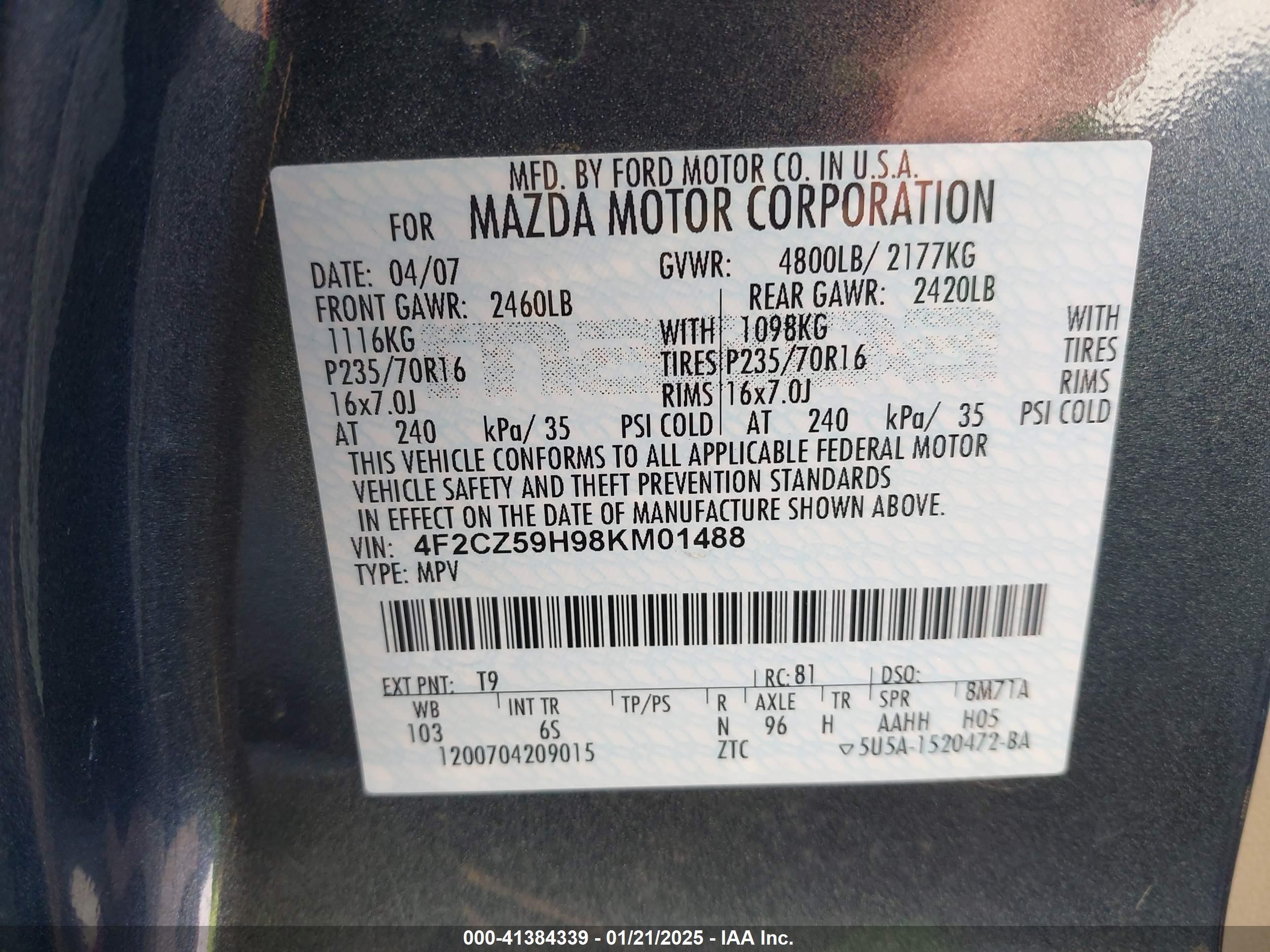2008 Mazda Tribute Hybrid Grand Touring Gray vin: 4F2CZ59H98KM01488