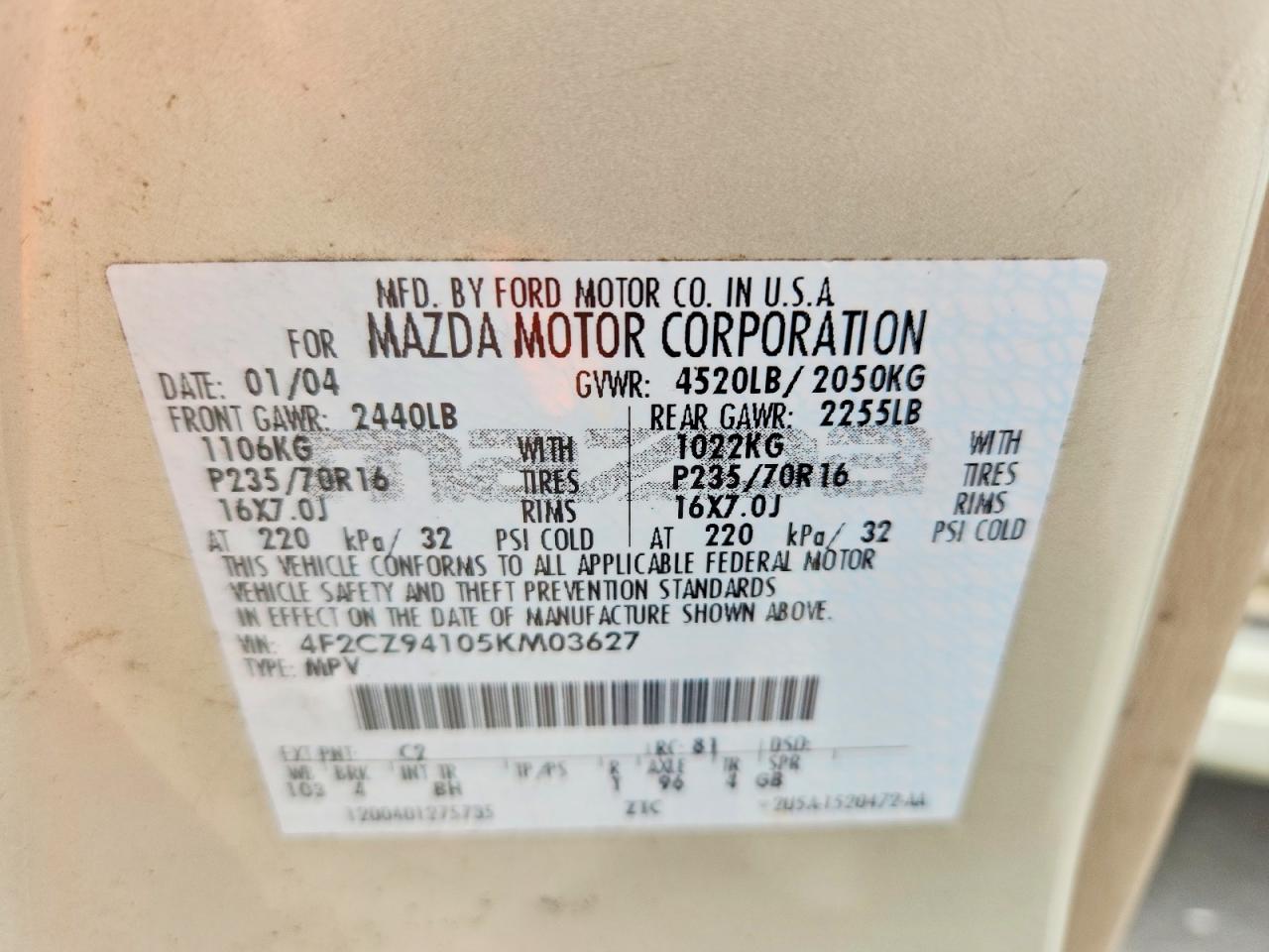 2005 Mazda Tribute S Silver vin: 4F2CZ94105KM03627