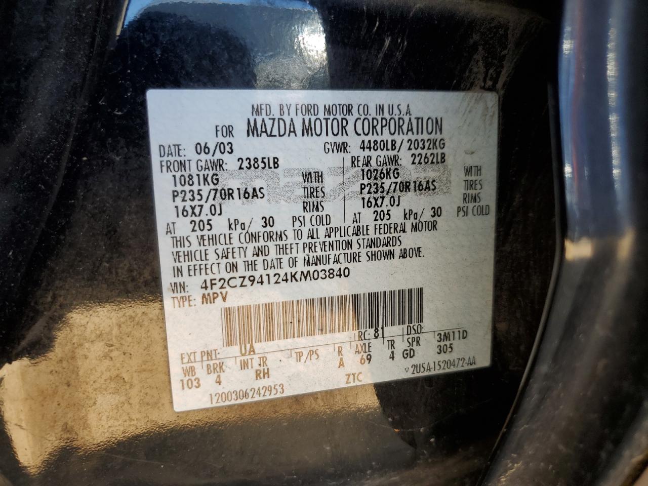 Price & History 2004 Mazda Tribute Lx 3.0l 6 vin