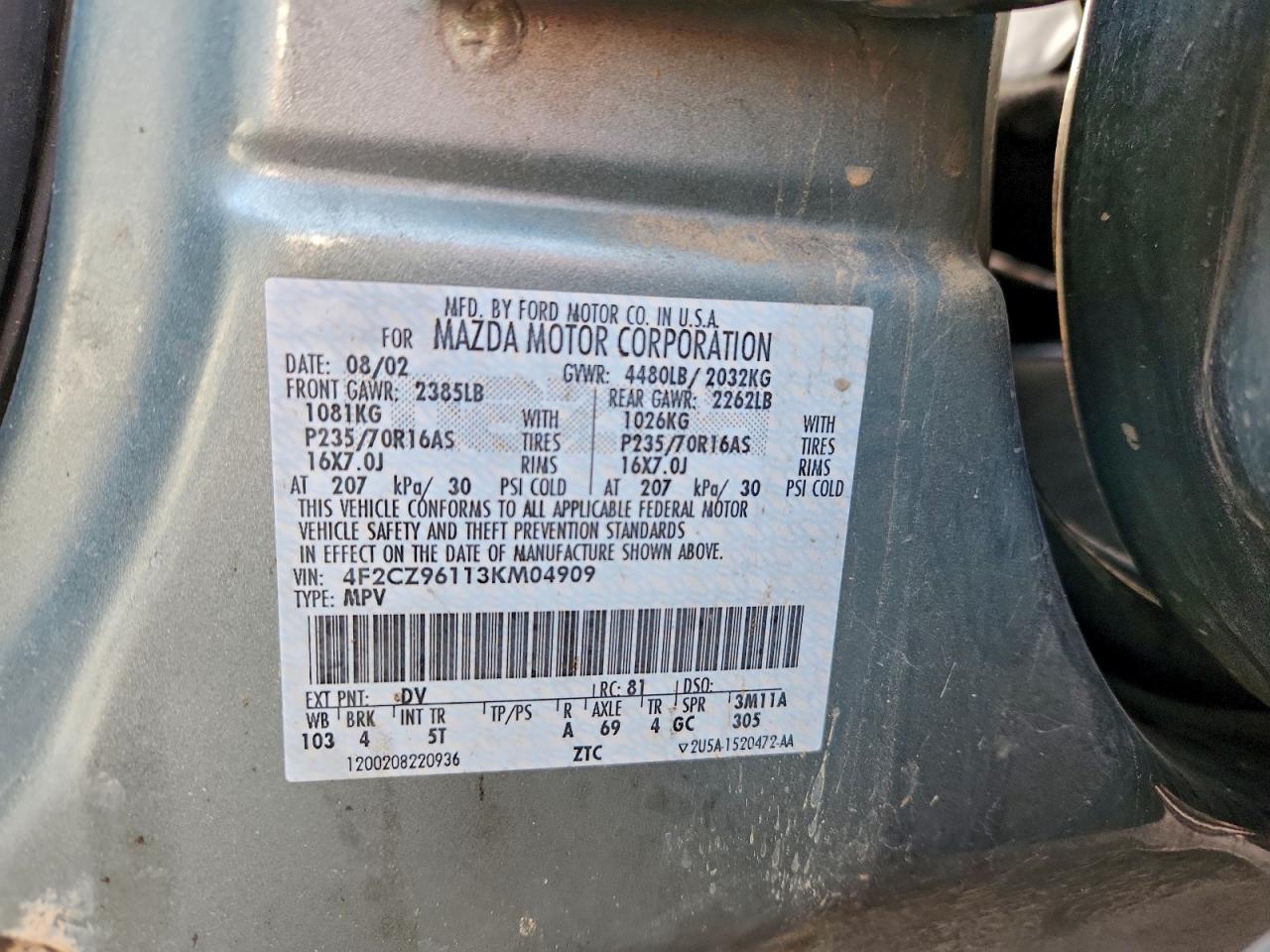 2003 Mazda Tribute Es Silver vin: 4F2CZ96113KM04909