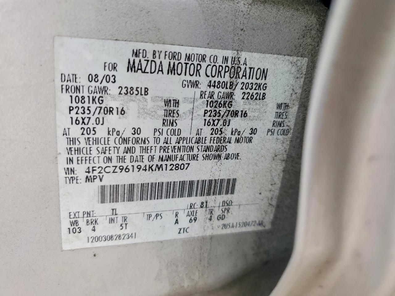 2004 Mazda Tribute Es Серебряный vin: 4F2CZ96194KM12807