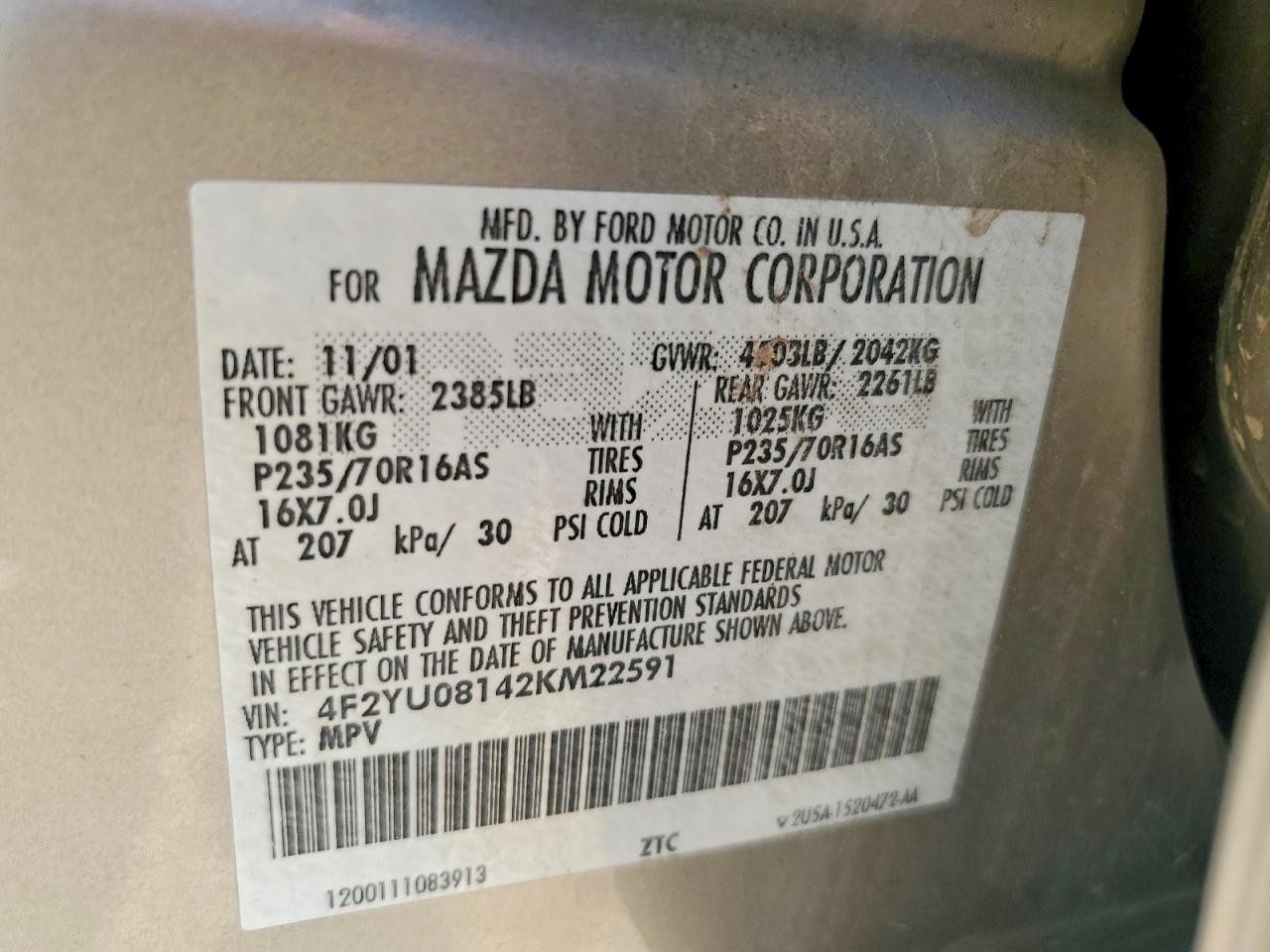 2002 Mazda Tribute Lx Silver vin: 4F2YU08142KM22591