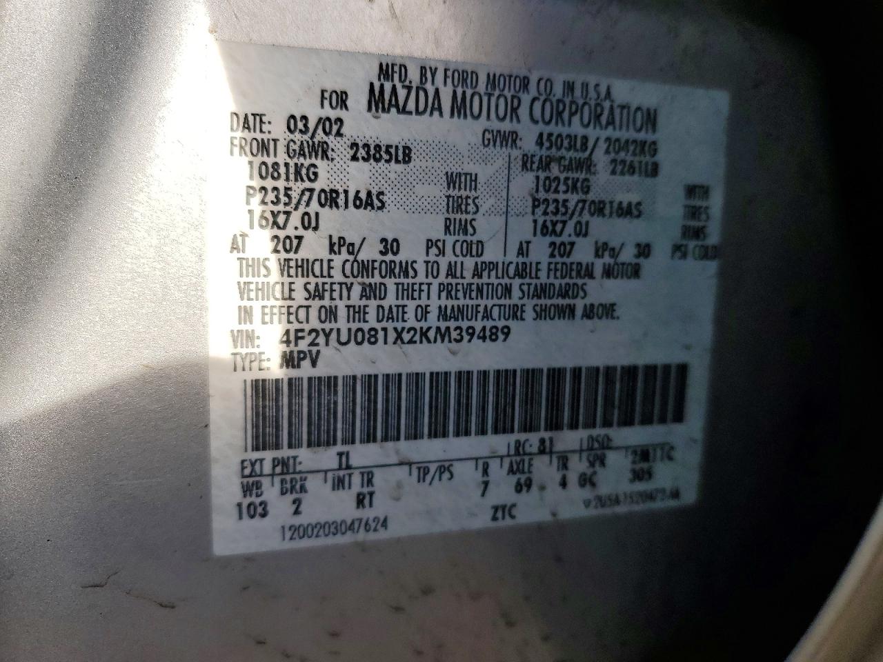 2002 Mazda Tribute Lx Silver vin: 4F2YU081X2KM39489
