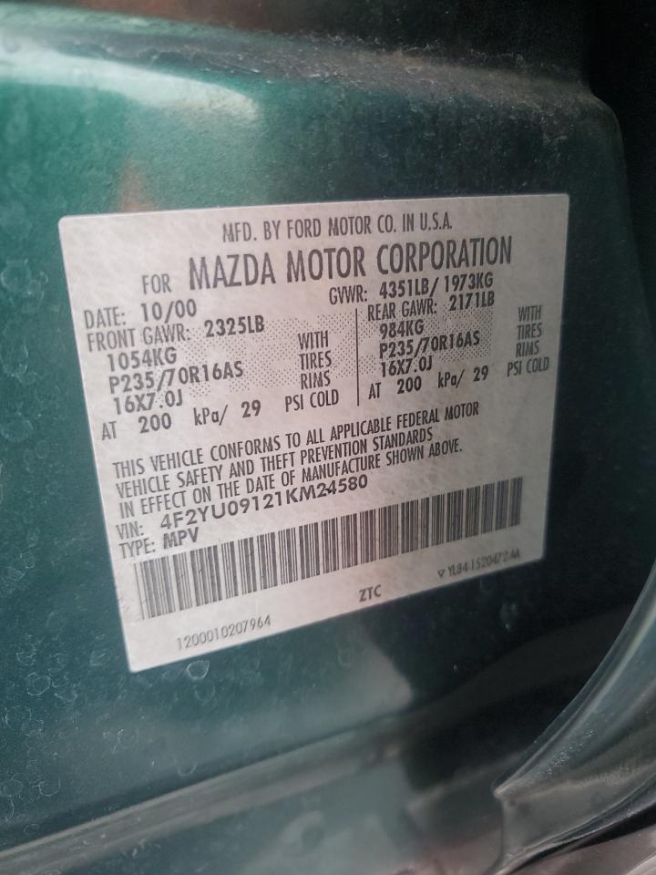 2001 Mazda Tribute Lx Green vin: 4F2YU09121KM24580
