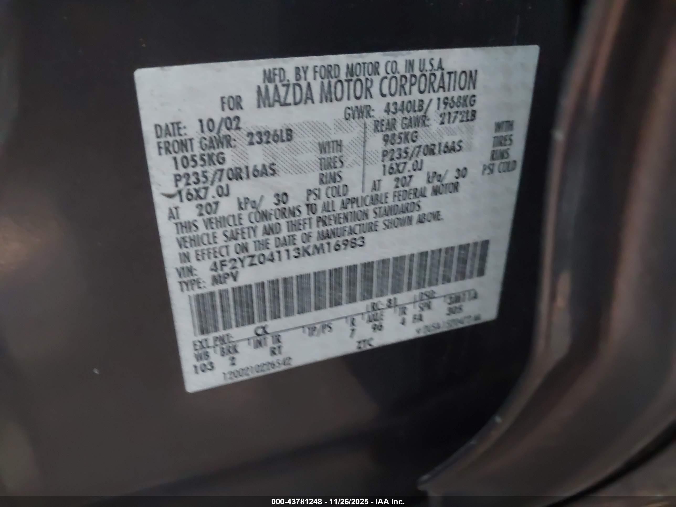 2003 Mazda Tribute Lx V6 Gray vin: 4F2YZ04113KM16983