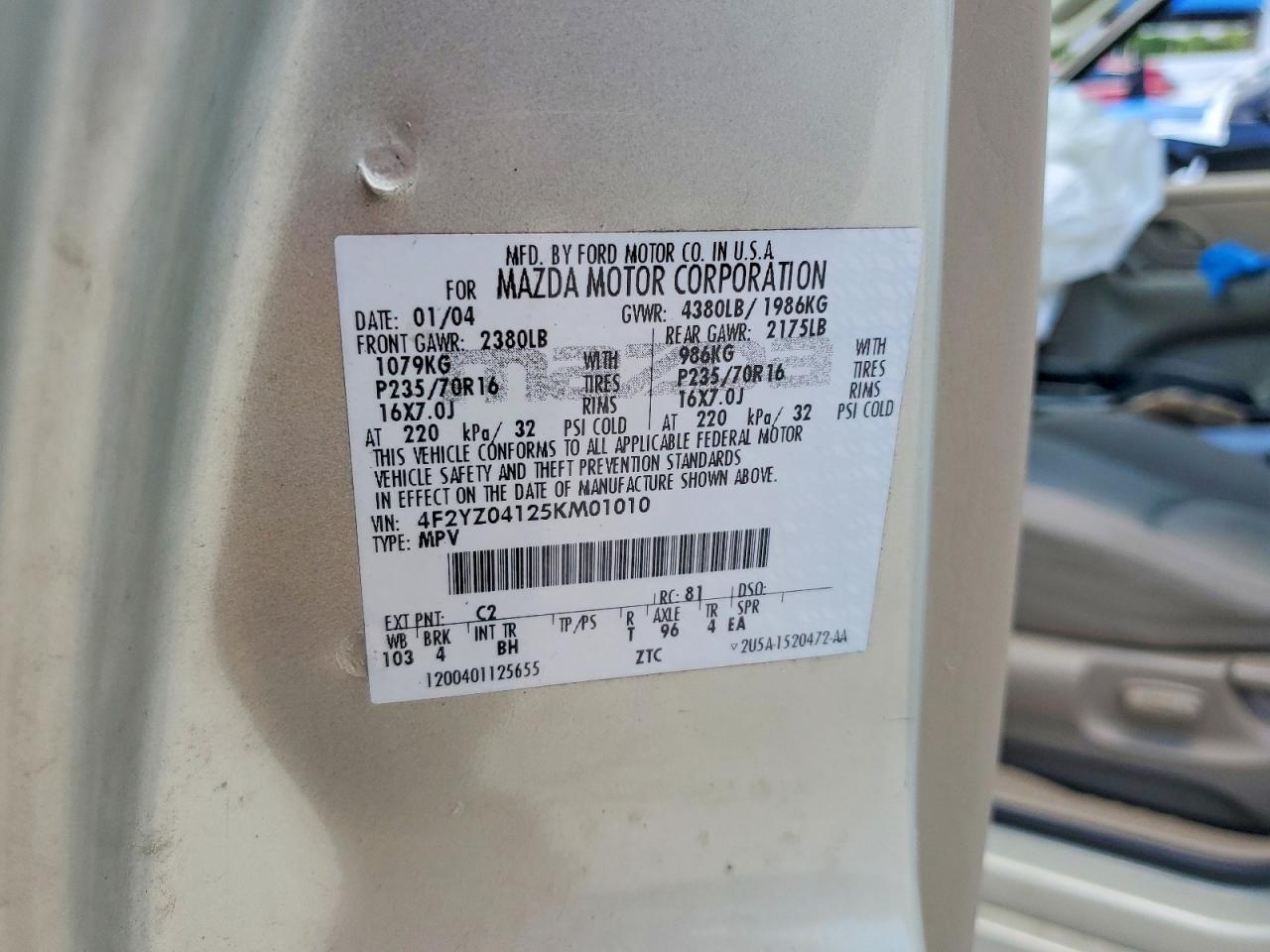 2005 Mazda Tribute S Бежевый vin: 4F2YZ04125KM01010