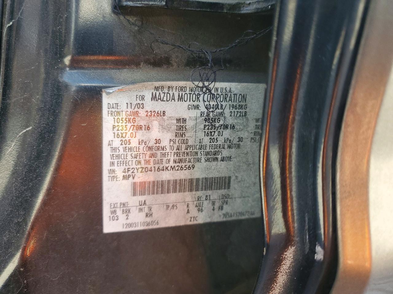 2004 Mazda Tribute Lx Black vin: 4F2YZ04164KM26569
