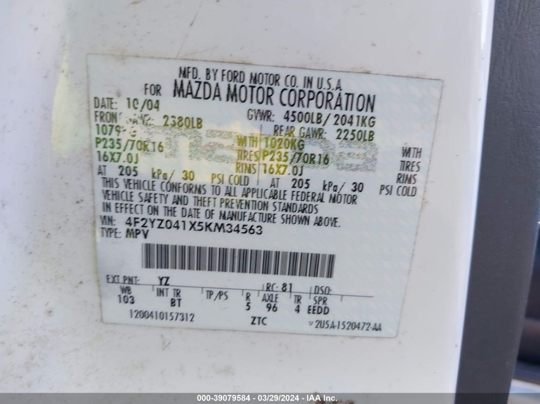 Price & History 2005 Mazda Tribute S 3.0l V-6 Dohc, 200hp vin