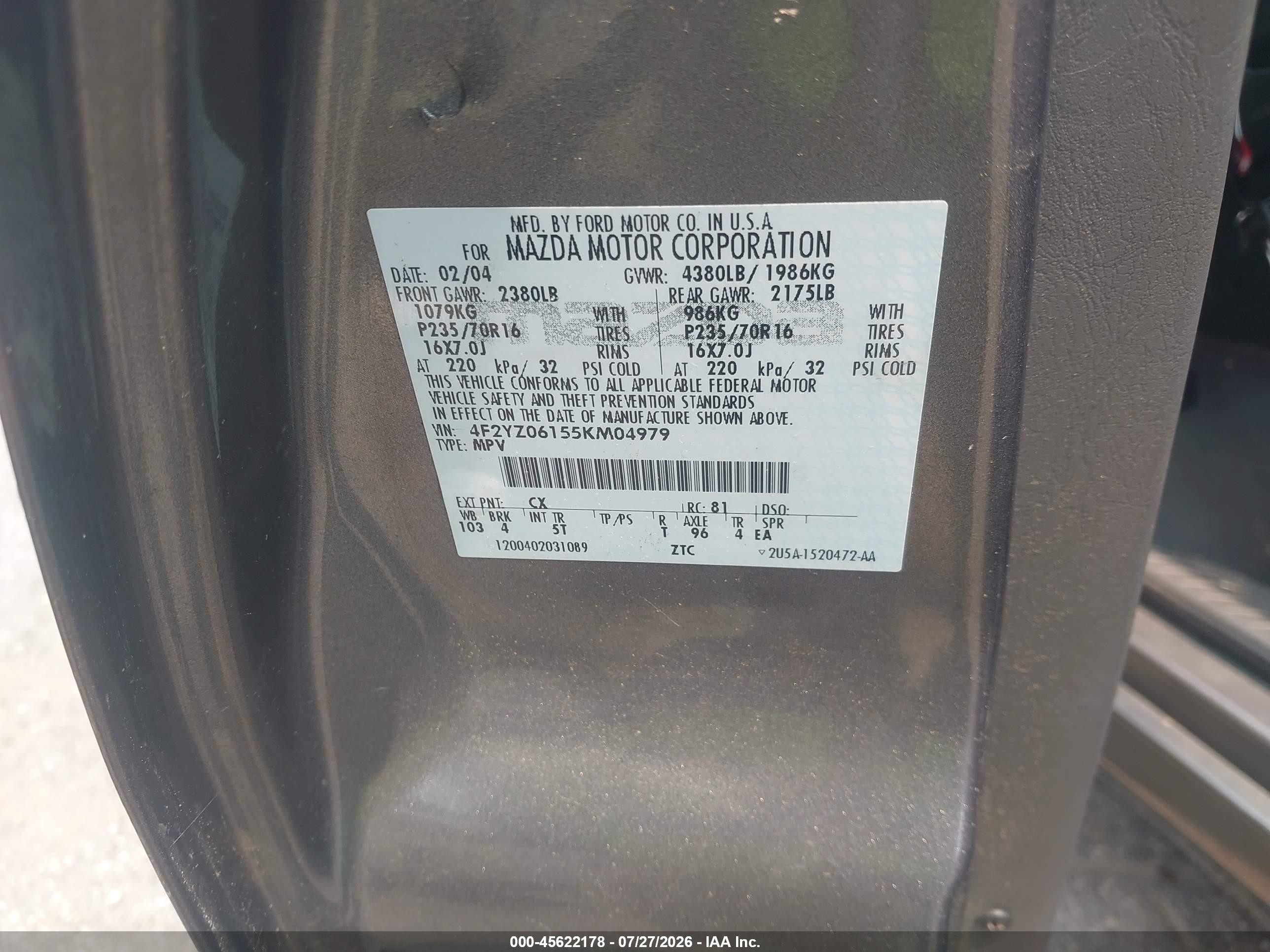 2005 Mazda Tribute S Gray vin: 4F2YZ06155KM04979