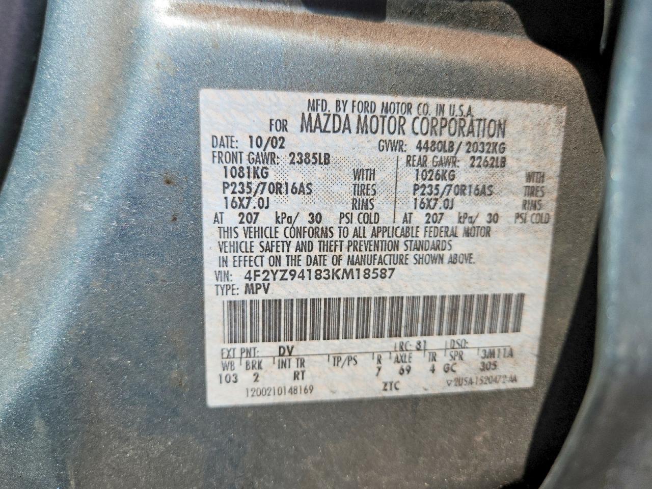 2003 Mazda Tribute Lx Зеленый vin: 4F2YZ94183KM18587