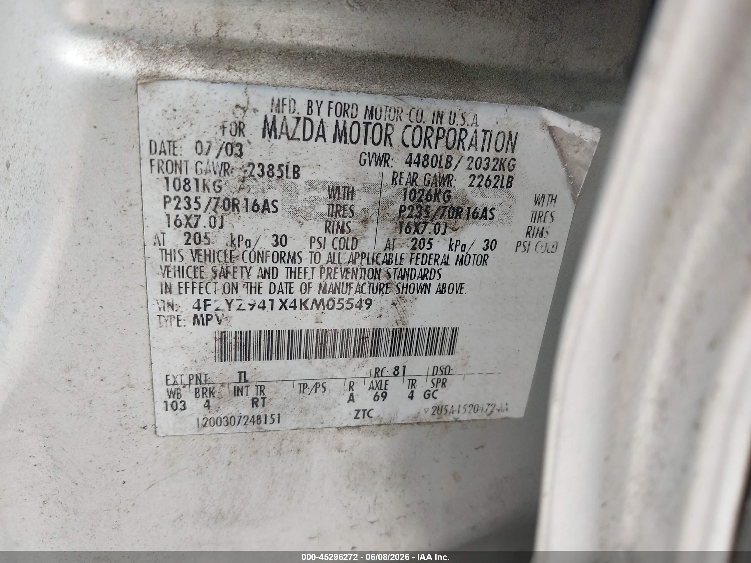 2004 Mazda Tribute Lx V6 Silver vin: 4F2YZ941X4KM05549