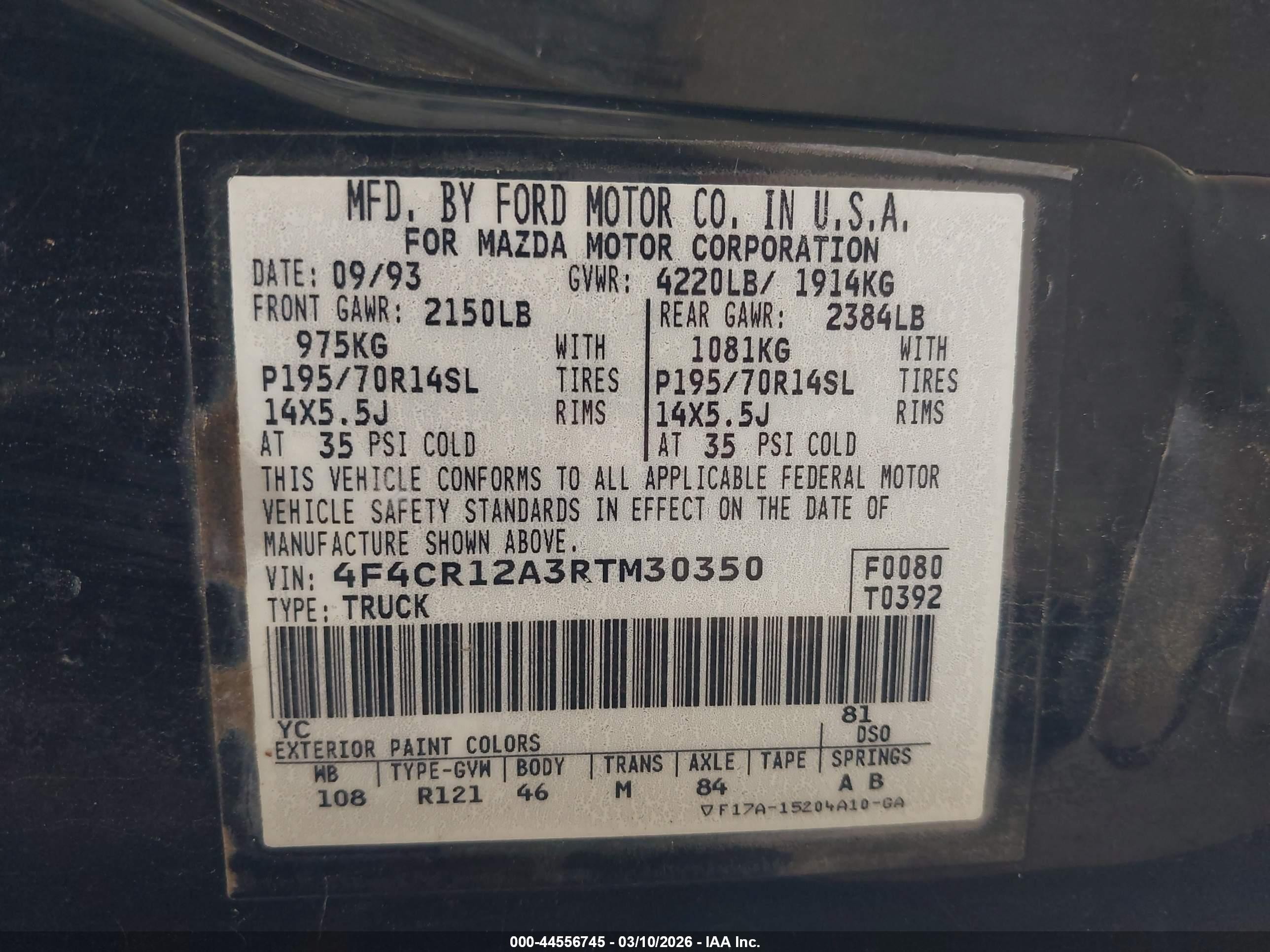 1994 Mazda B2300   Черный vin: 4F4CR12A3RTM30350
