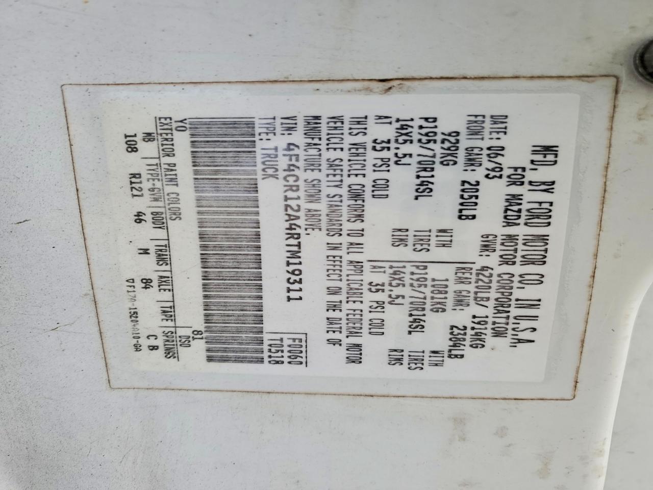 1994 Mazda B2300 Черный vin: 4F4CR12A4RTM19311