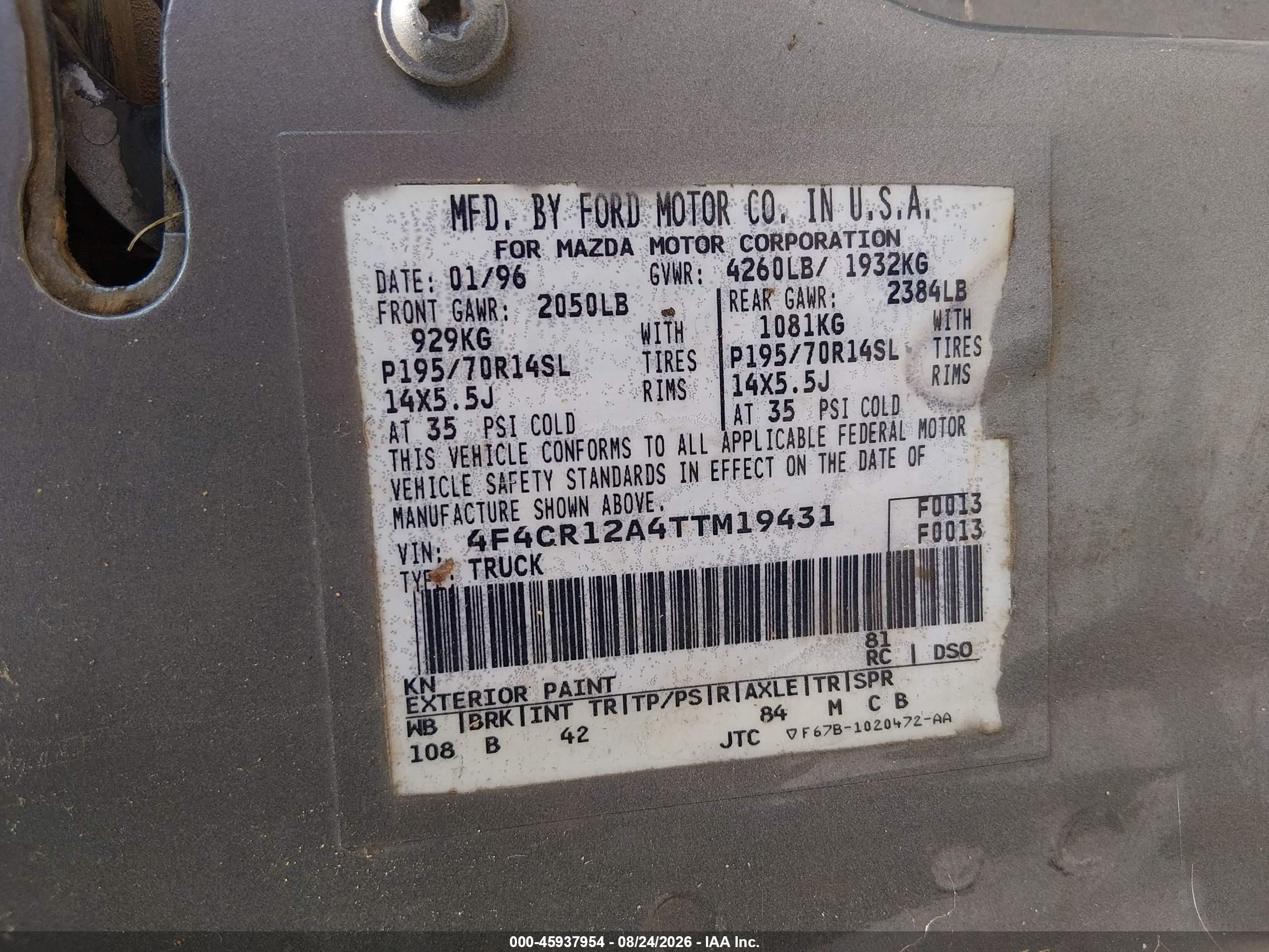 1996 Mazda B2300   Gray vin: 4F4CR12A4TTM19431