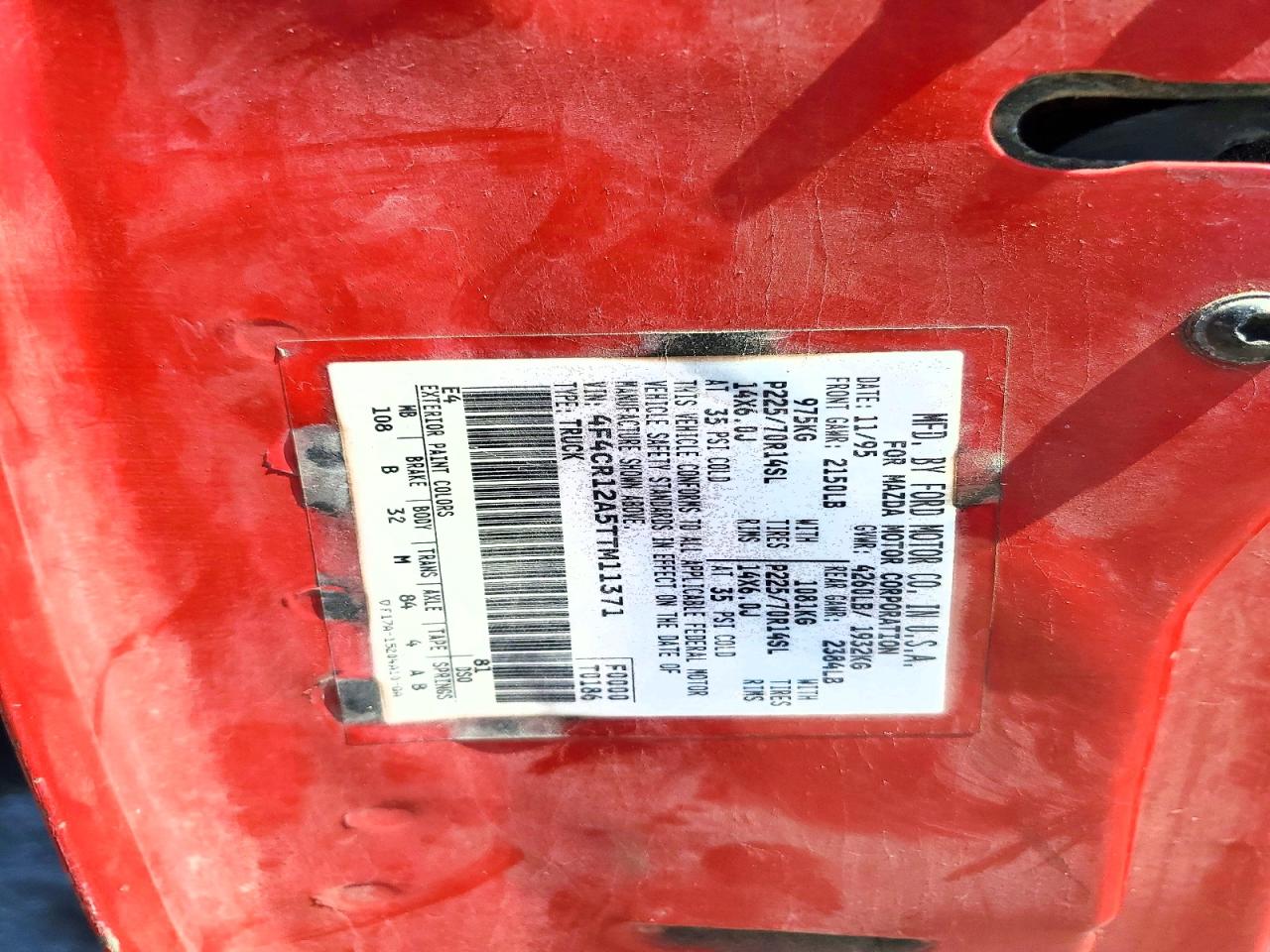 1996 Mazda B2300 Red vin: 4F4CR12A5TTM11371