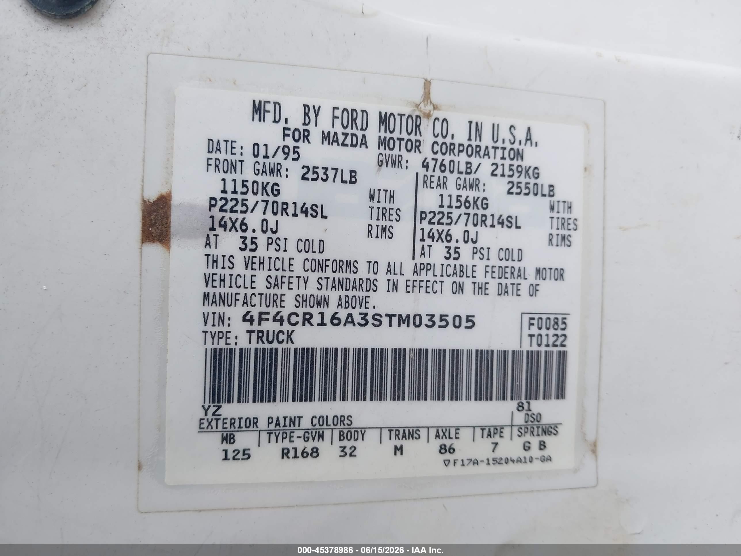 1995 Mazda B2300 Cab Plus White vin: 4F4CR16A3STM03505
