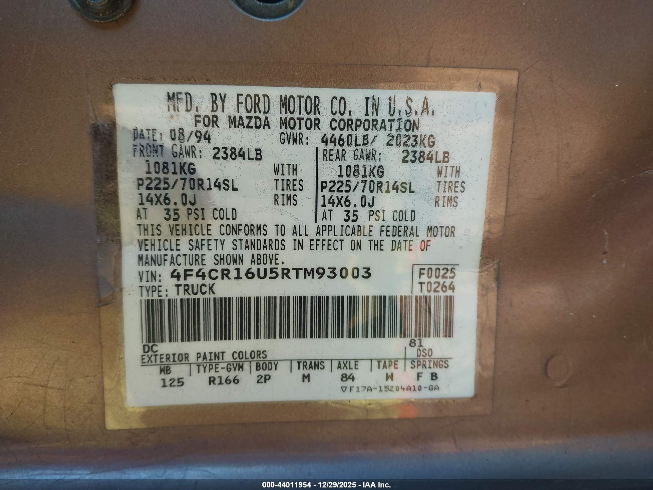 1994 Mazda B3000 Cab Plus Brown vin: 4F4CR16U5RTM93003