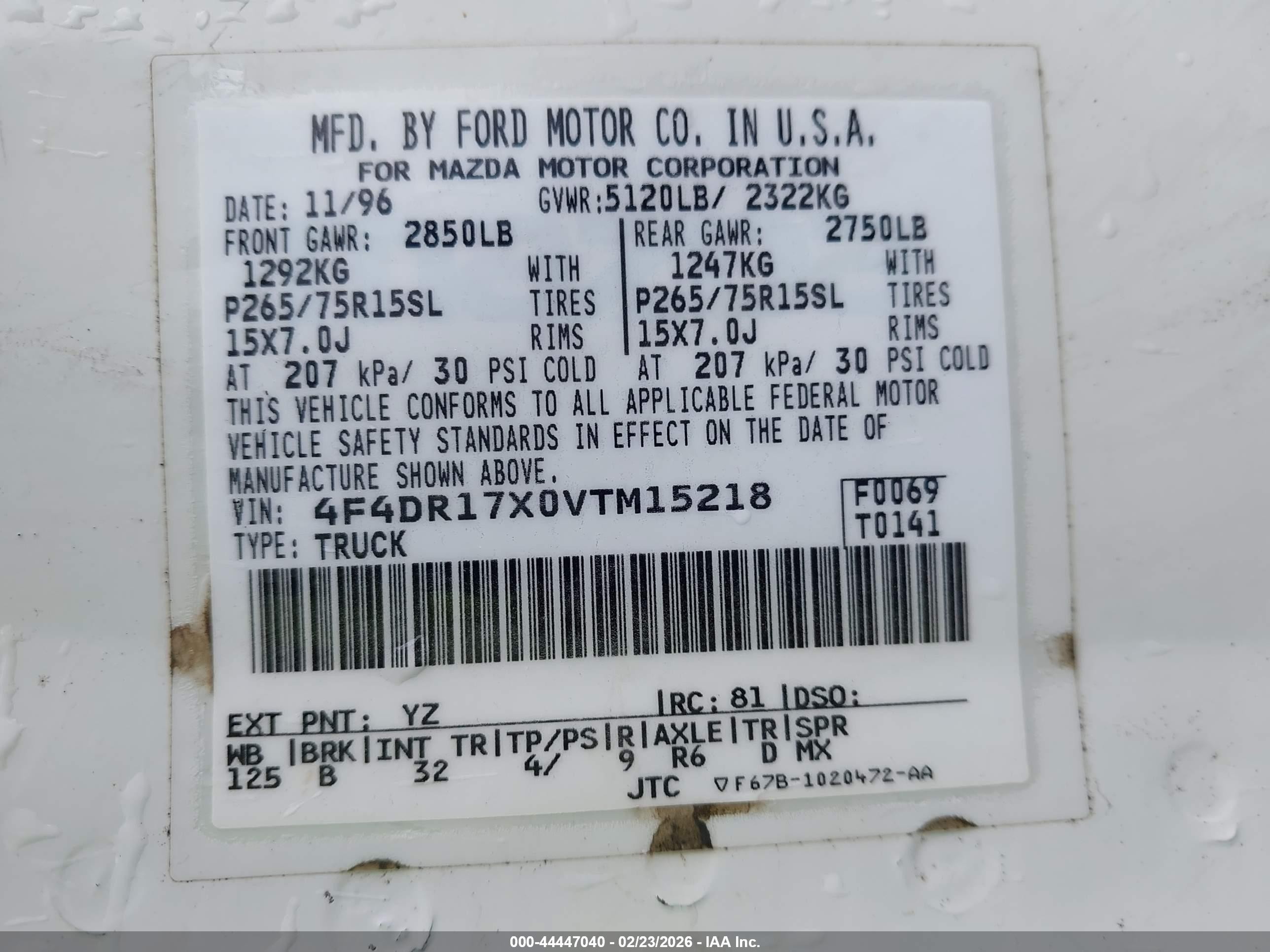 1997 Mazda B4000 Se White vin: 4F4DR17X0VTM15218