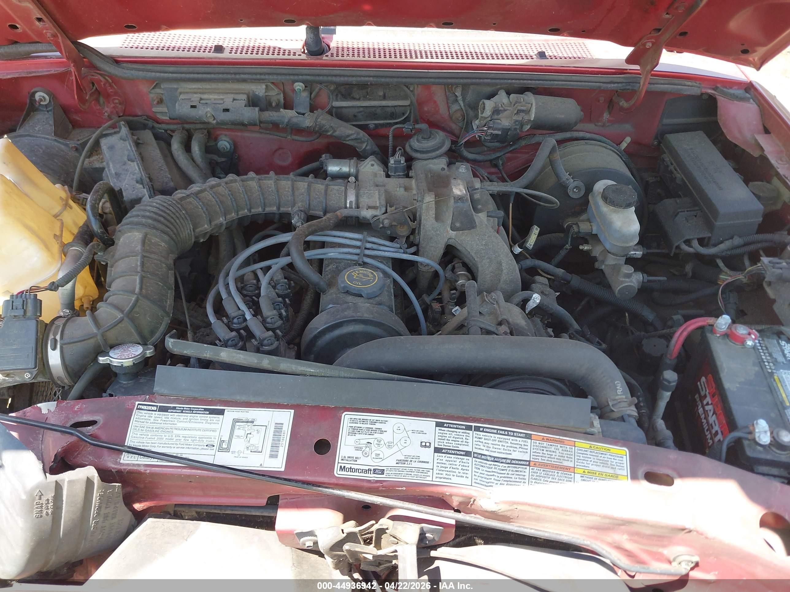 2000 Mazda B2500 Se/sx Red vin: 4F4YR12C7YTM04839