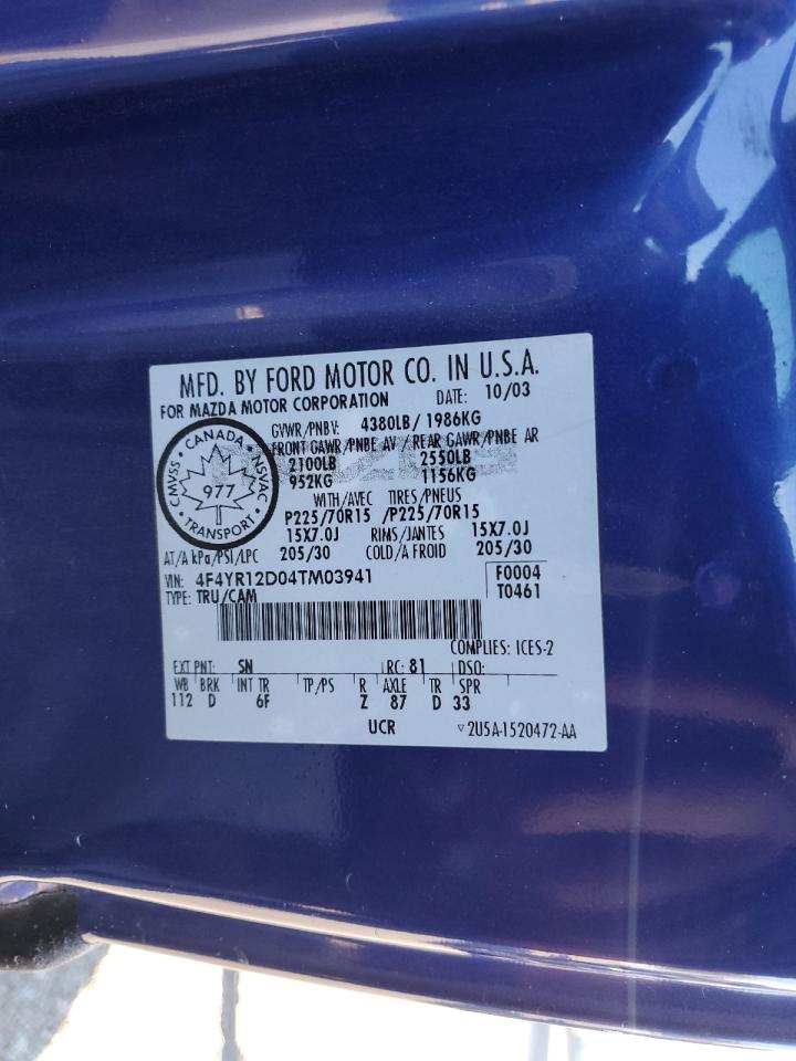 2004 Mazda B2300 Blue vin: 4F4YR12D04TM03941