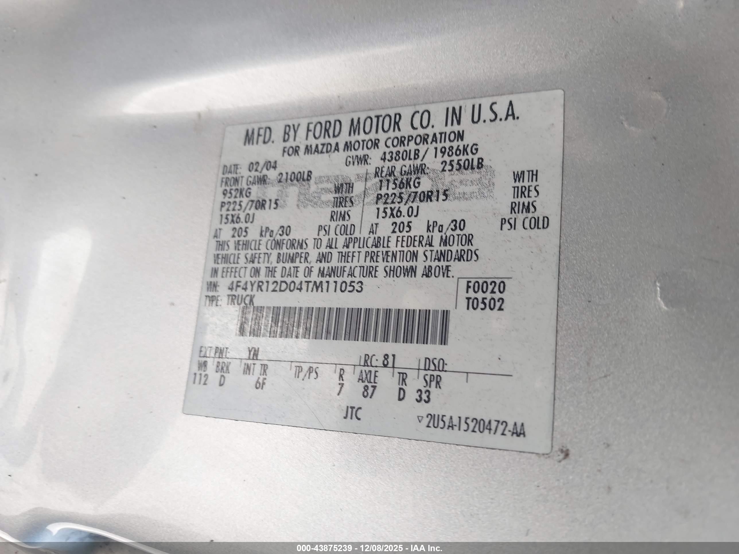 2004 Mazda B2300   Silver vin: 4F4YR12D04TM11053