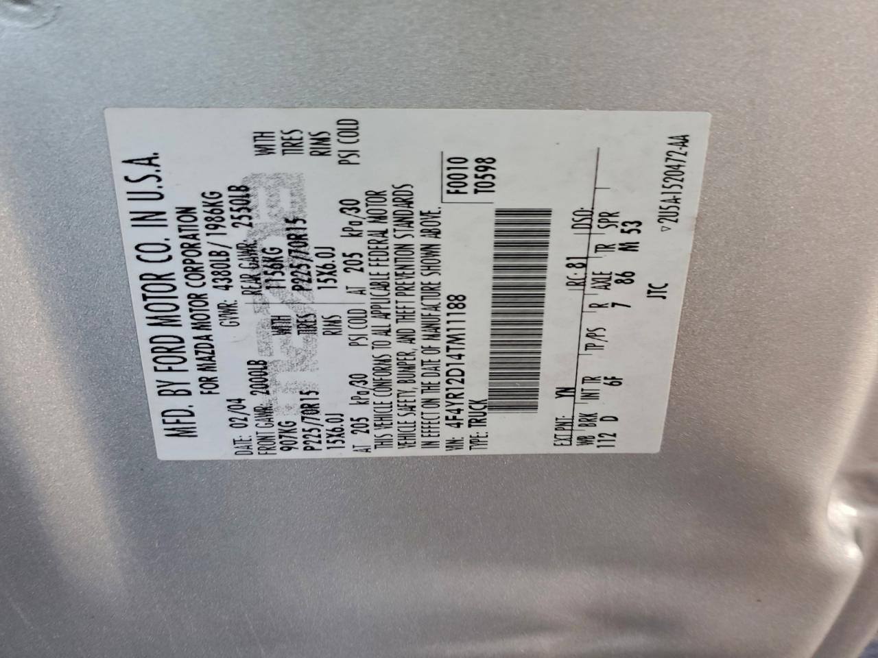 2004 Mazda B2300 Silver vin: 4F4YR12D14TM11188