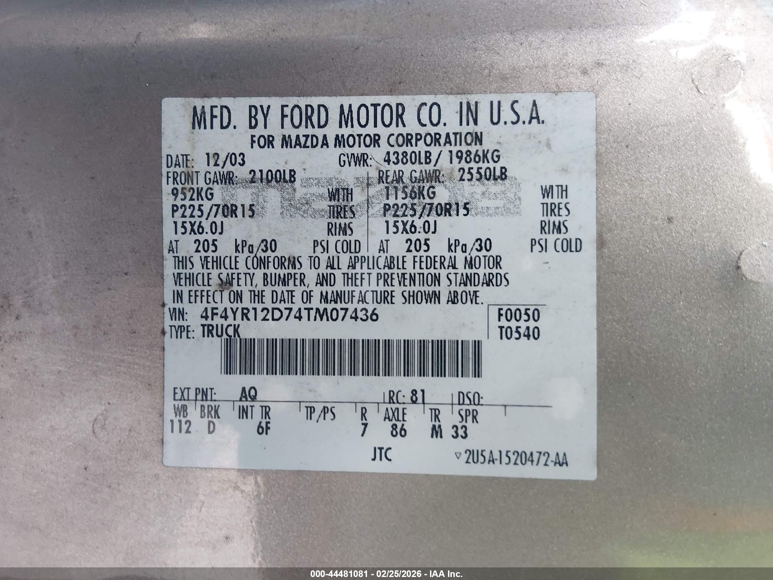 2004 Mazda B2300   Gold vin: 4F4YR12D74TM07436