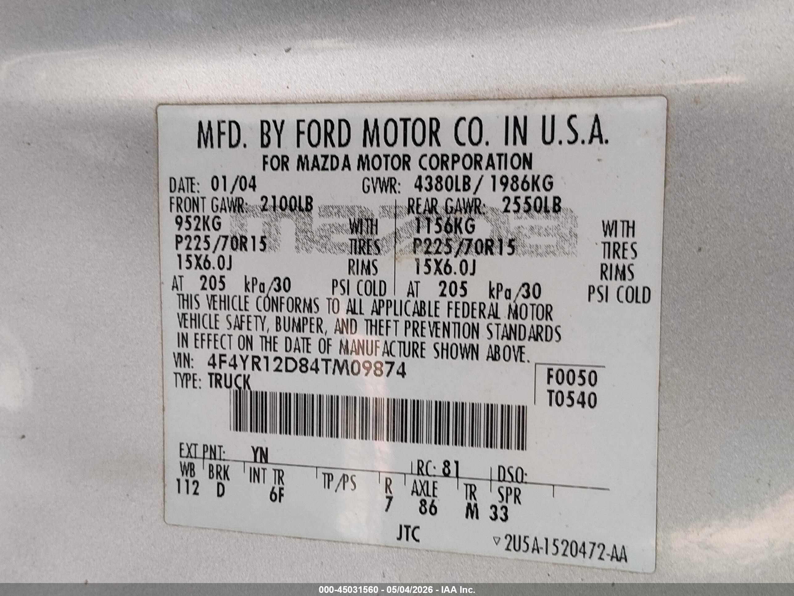2004 Mazda B2300   Silver vin: 4F4YR12D84TM09874