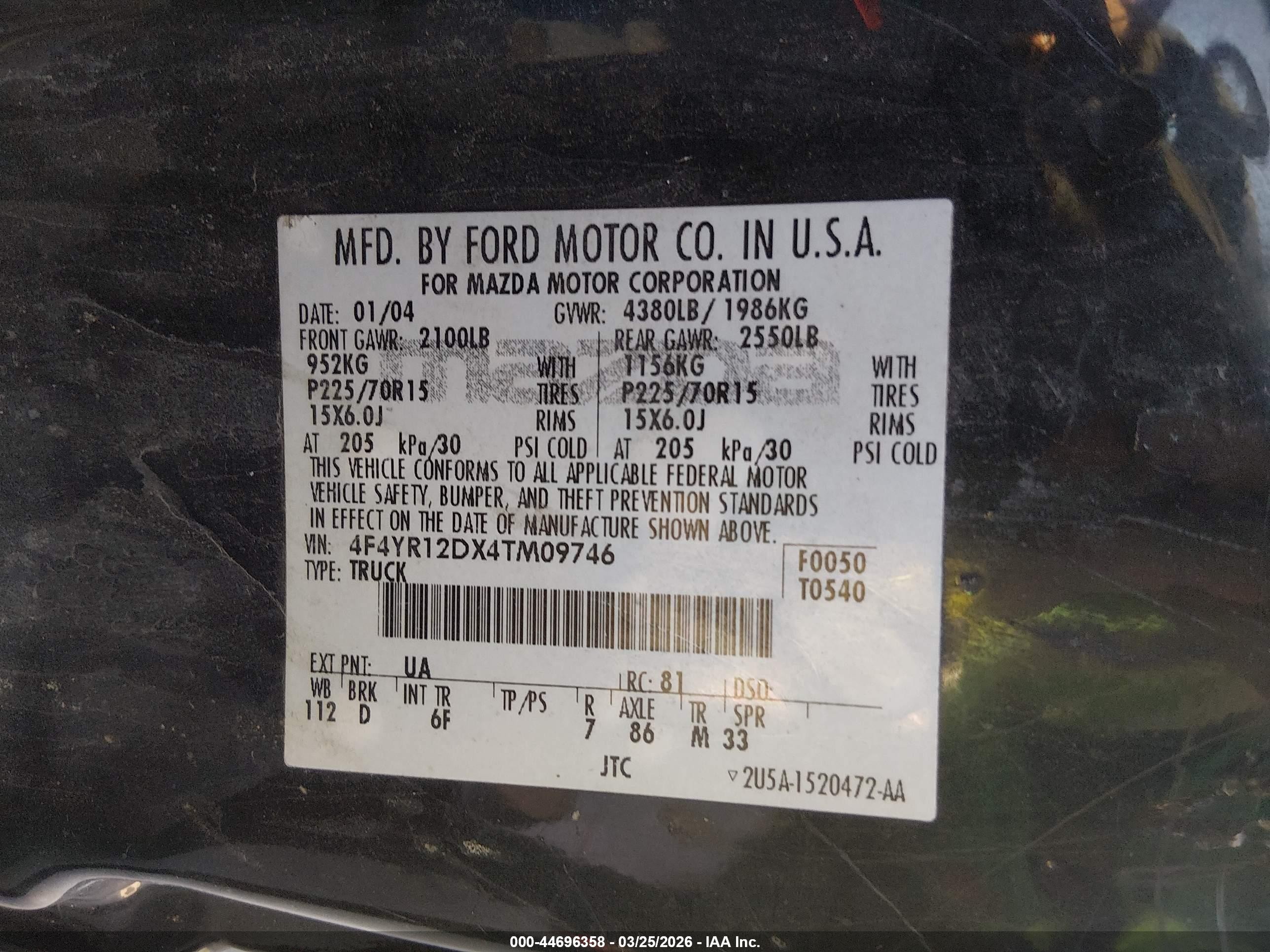 2004 Mazda B2300   Black vin: 4F4YR12DX4TM09746