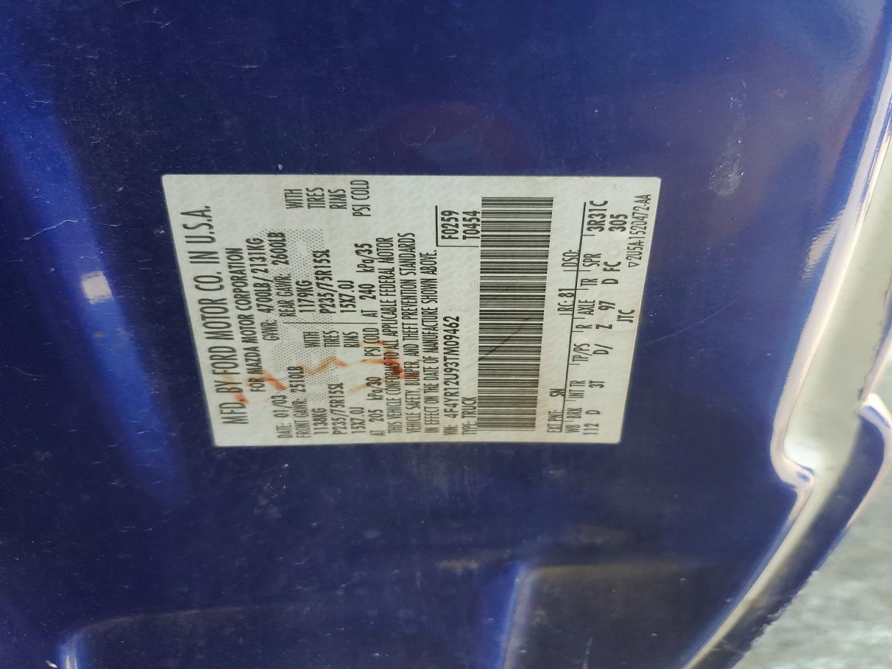 2003 Mazda B3000 Blue vin: 4F4YR12U93TM09462