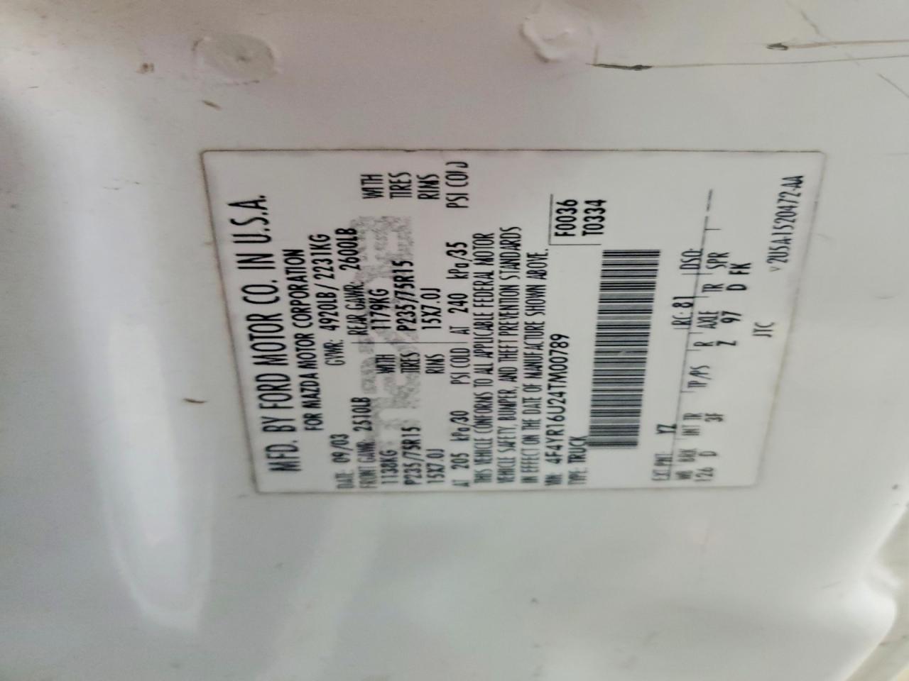 2004 Mazda B3000 Cab Plus Белый vin: 4F4YR16U24TM00789