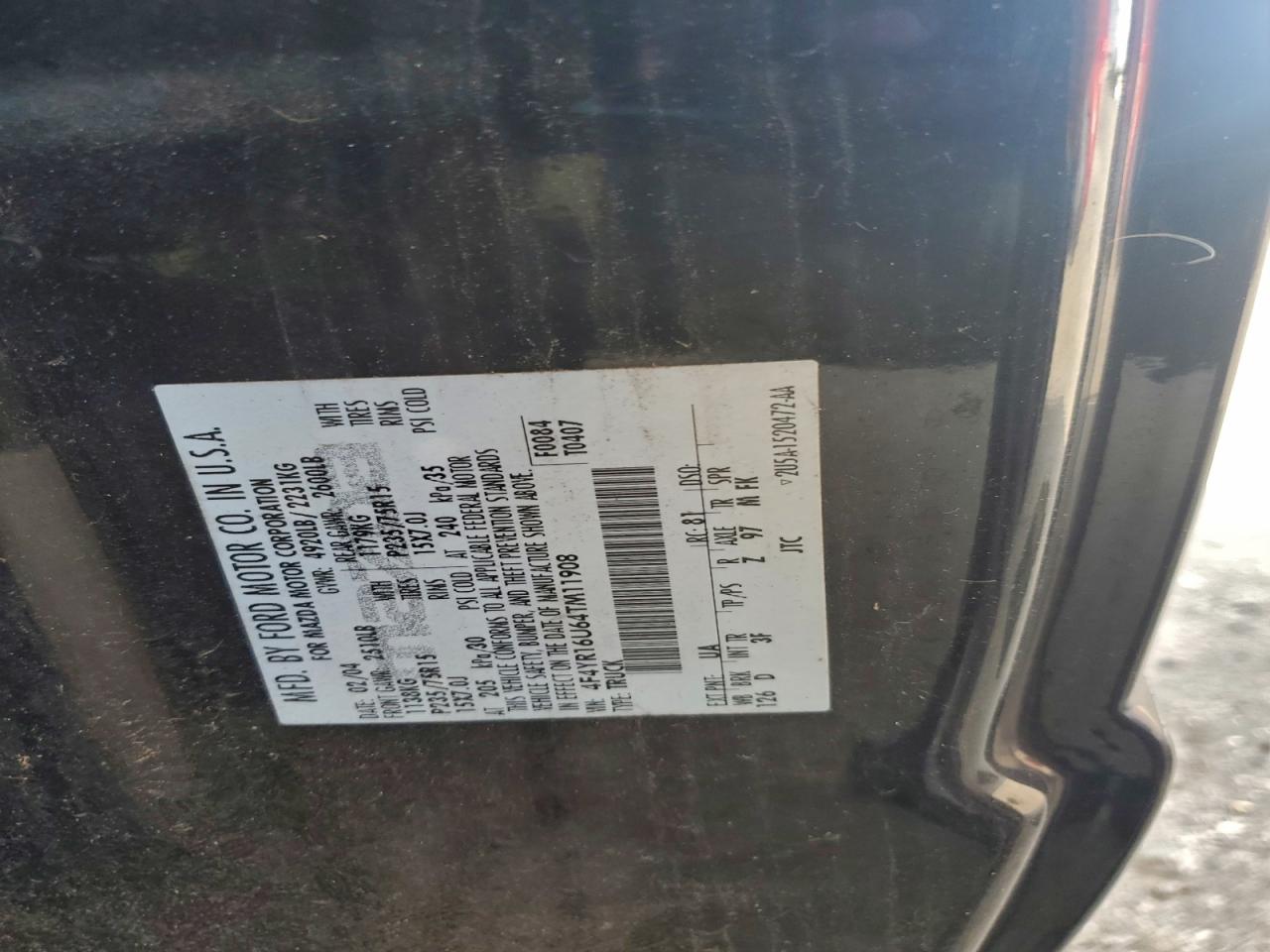 2004 Mazda B3000 Cab Plus Black vin: 4F4YR16U64TM11908