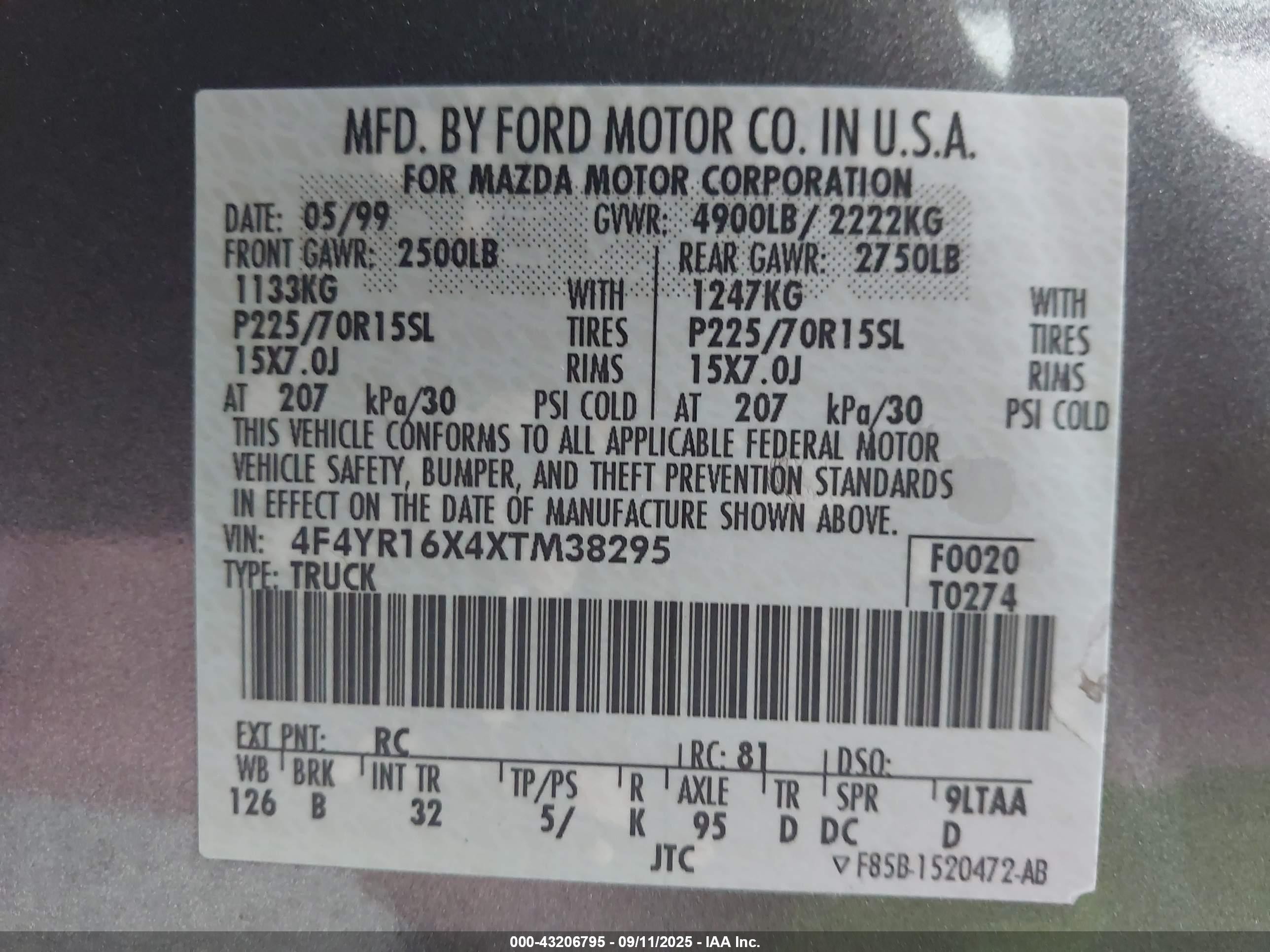 1999 Mazda B4000 Se Gray vin: 4F4YR16X4XTM38295