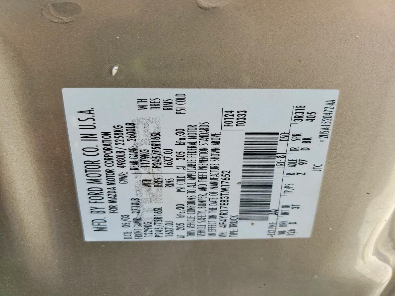2003 Mazda B4000 Золотой vin: 4F4YR17E83TM17652