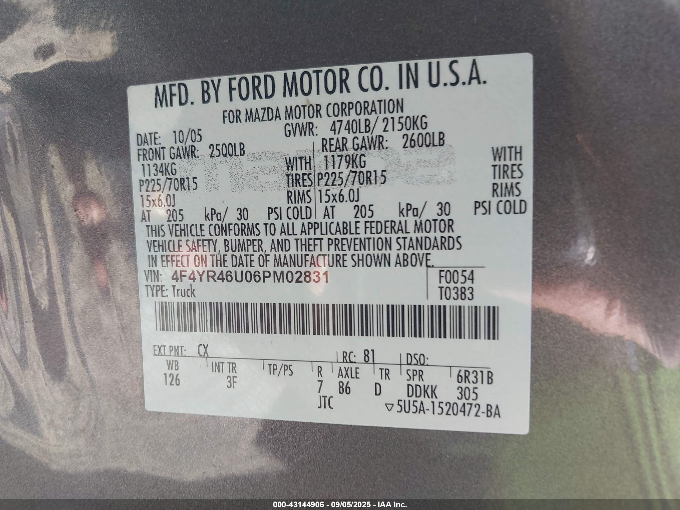 2006 Mazda B3000   Gray vin: 4F4YR46U06PM02831
