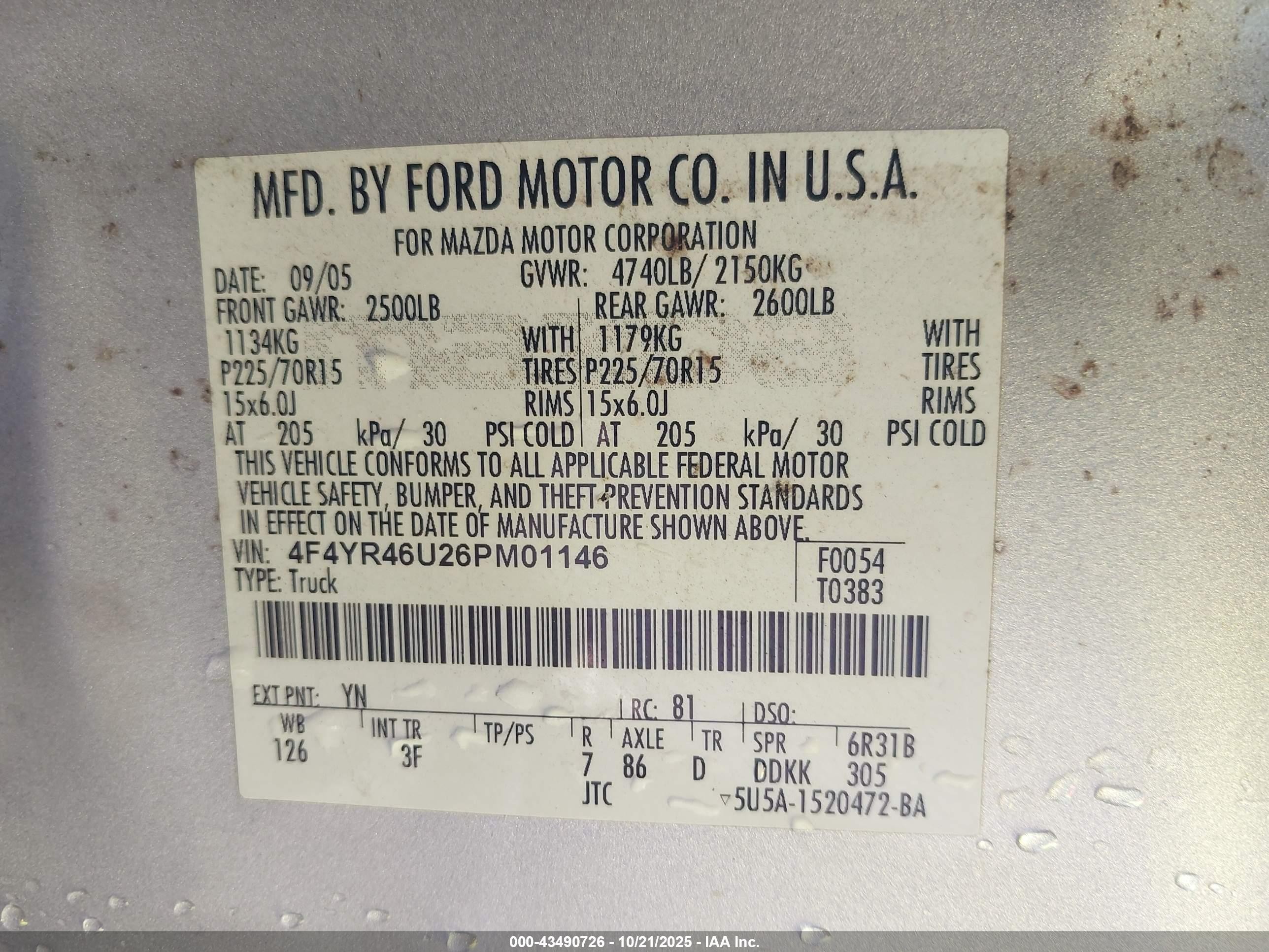 2006 Mazda B3000   Silver vin: 4F4YR46U26PM01146