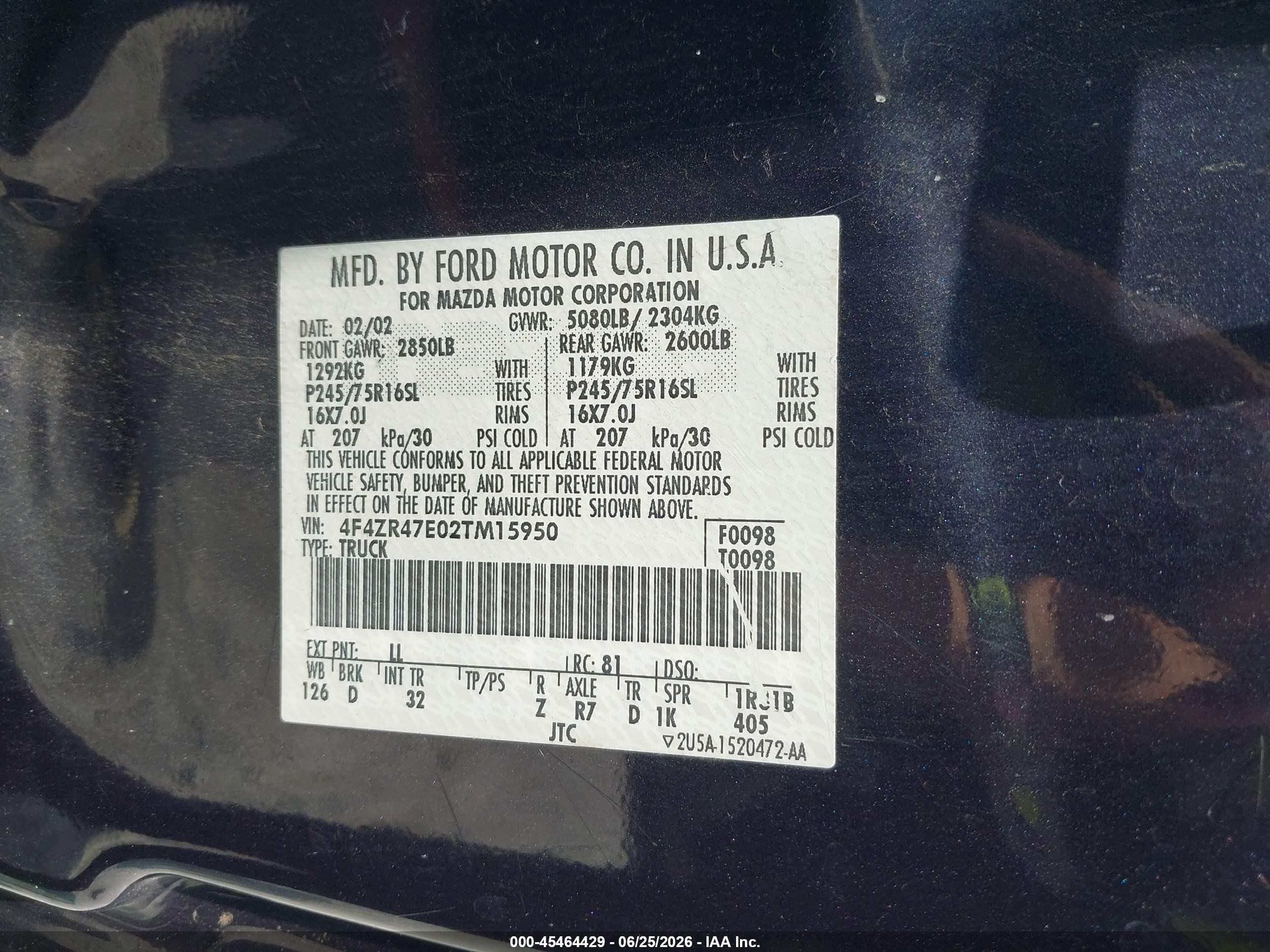 2002 Mazda B4000   Black vin: 4F4ZR47E02TM15950