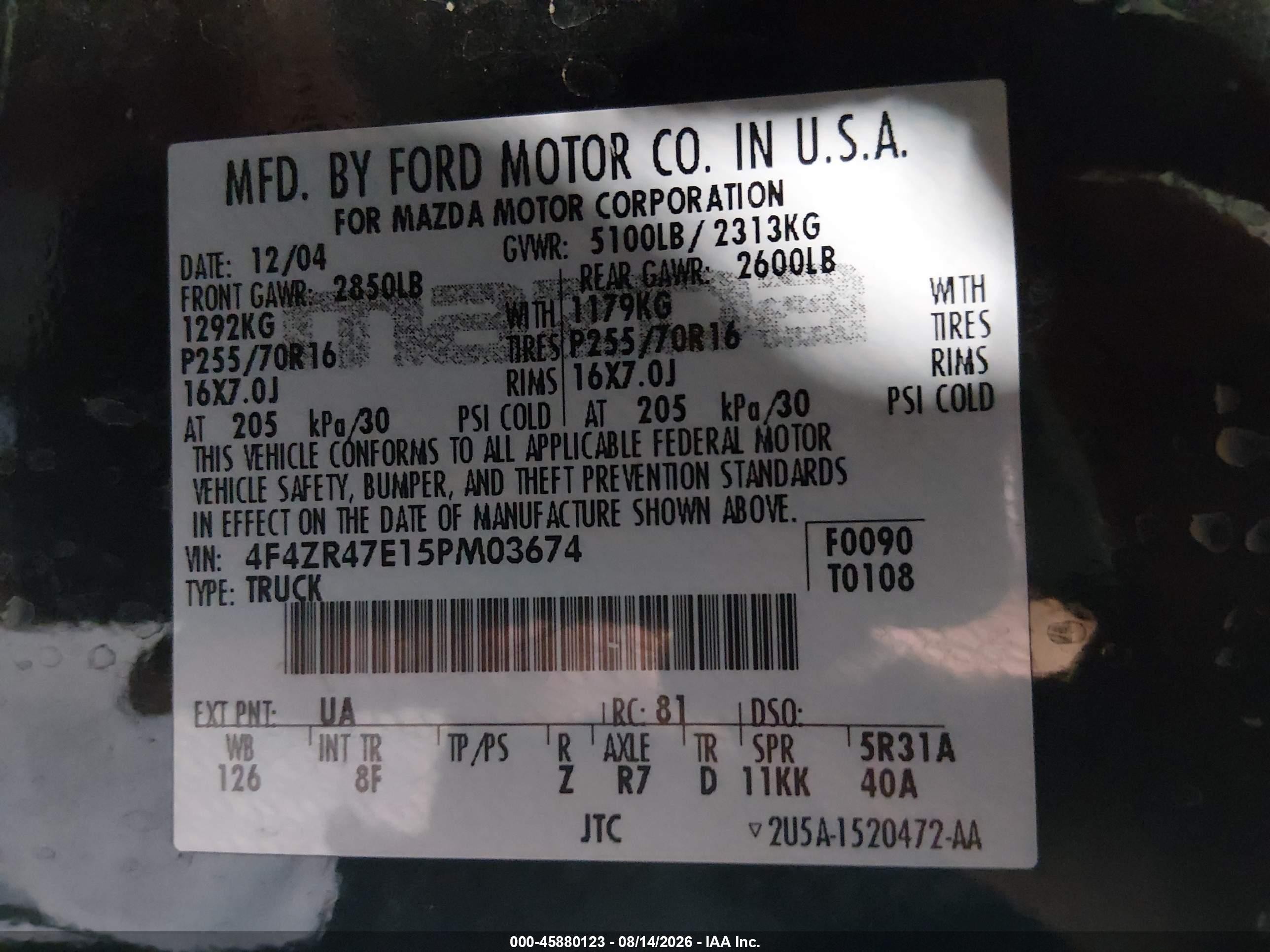 2005 Mazda B4000 Se Black vin: 4F4ZR47E15PM03674