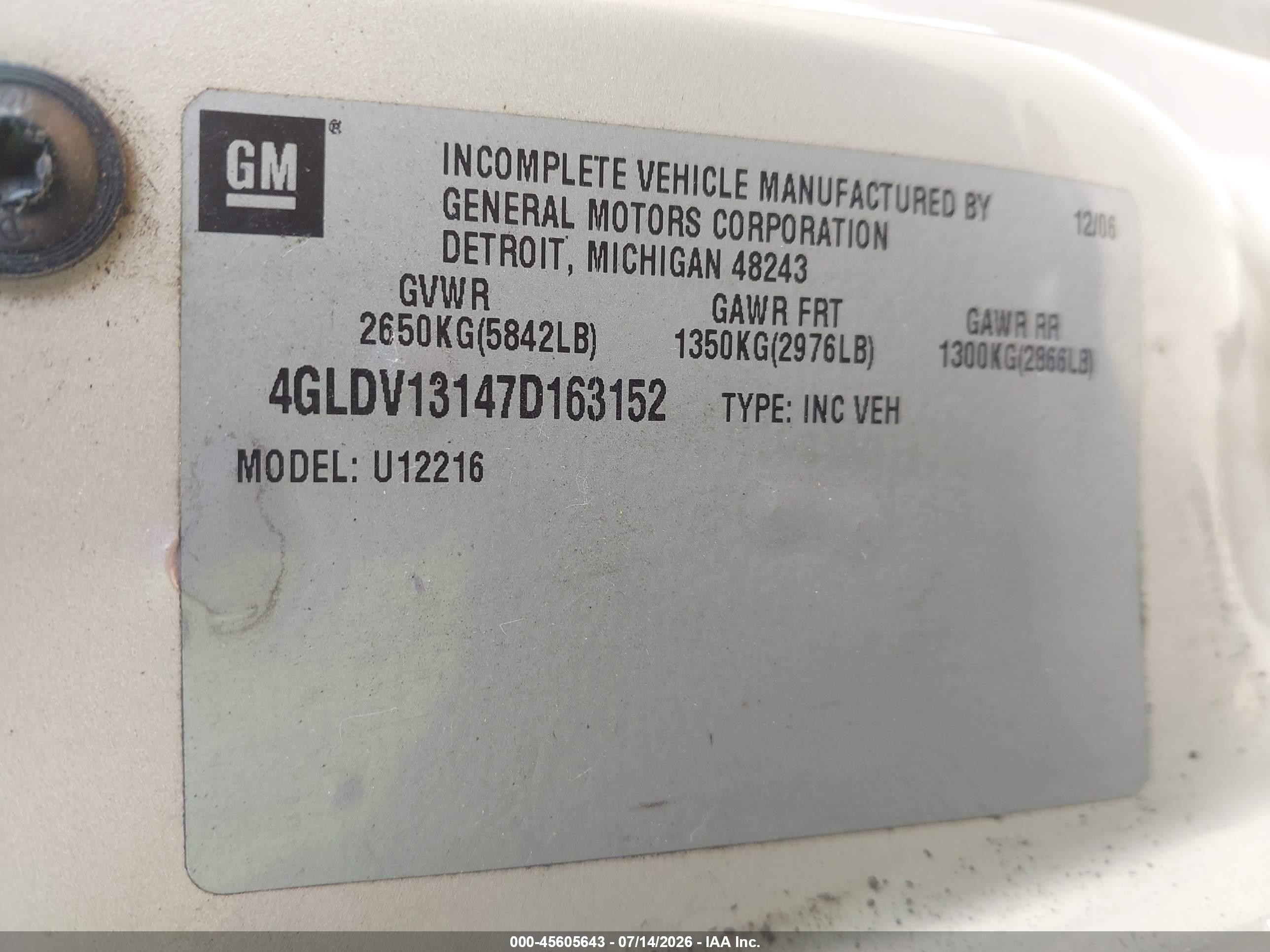 2007 Buick Terraza Cxl Gold vin: 4GLDV13147D163152