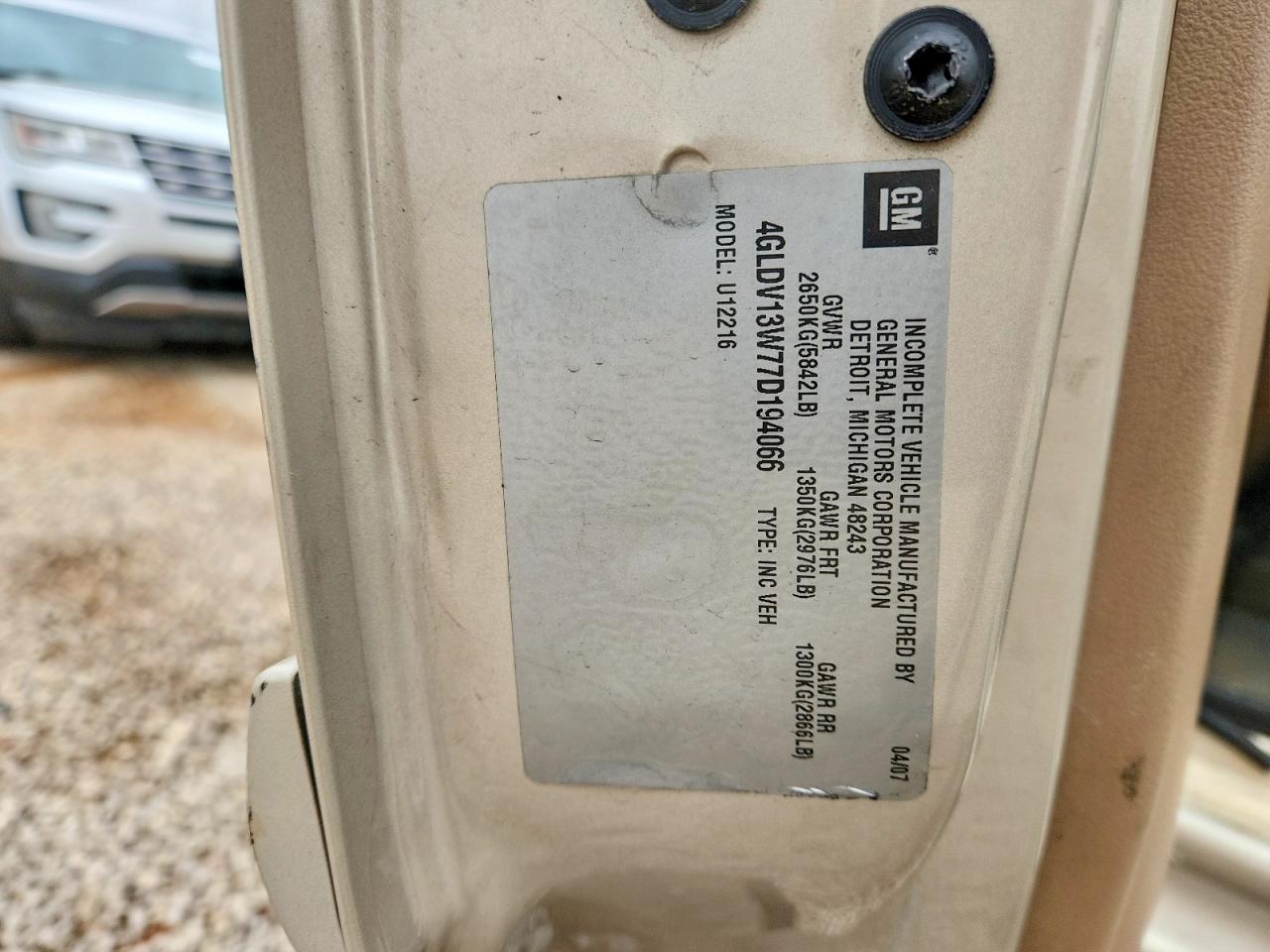 2007 Buick Terraza Incomplete Tan vin: 4GLDV13W77D194066