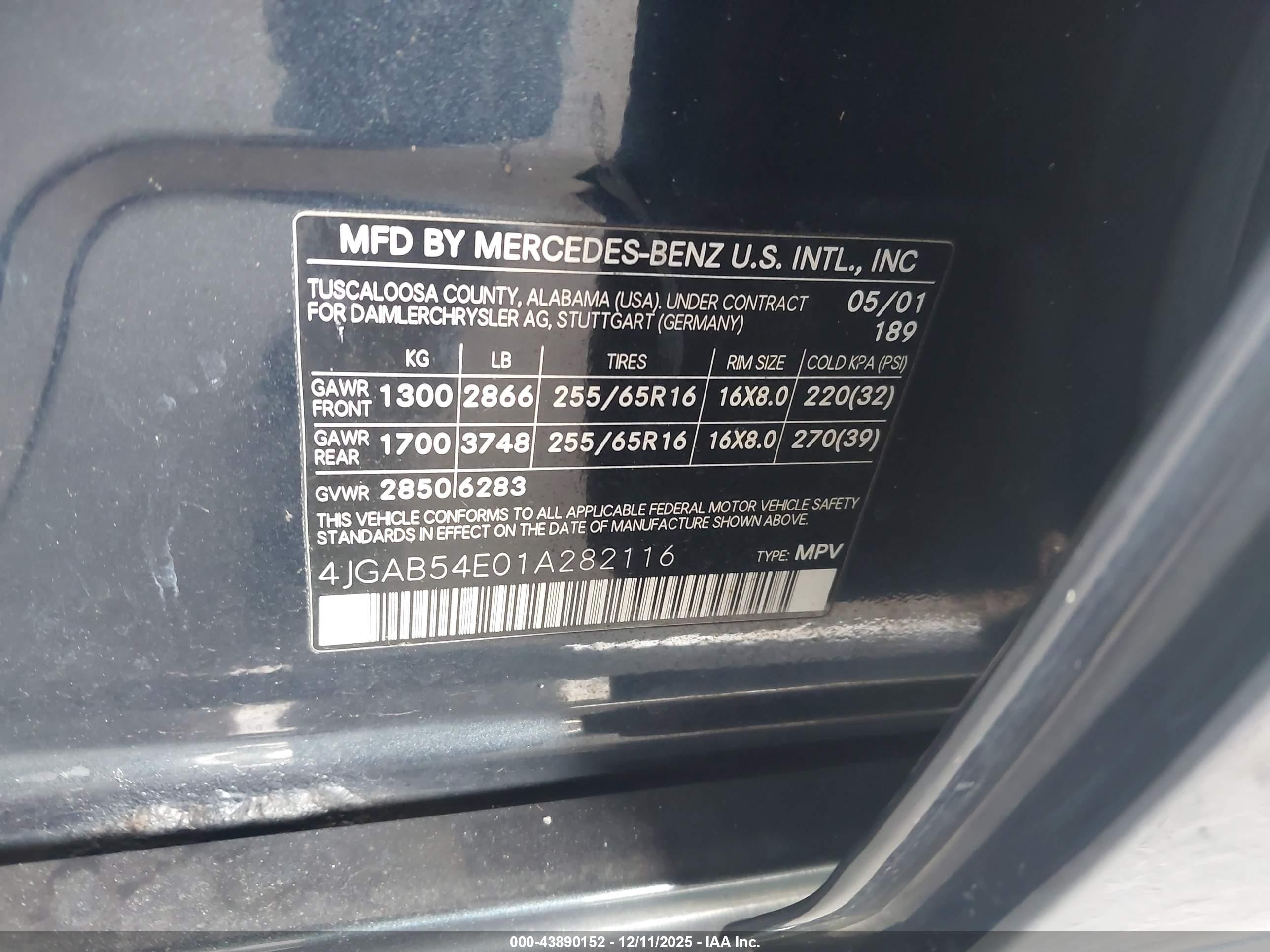 2001 Mercedes-benz Ml 320   Синий vin: 4JGAB54E01A282116