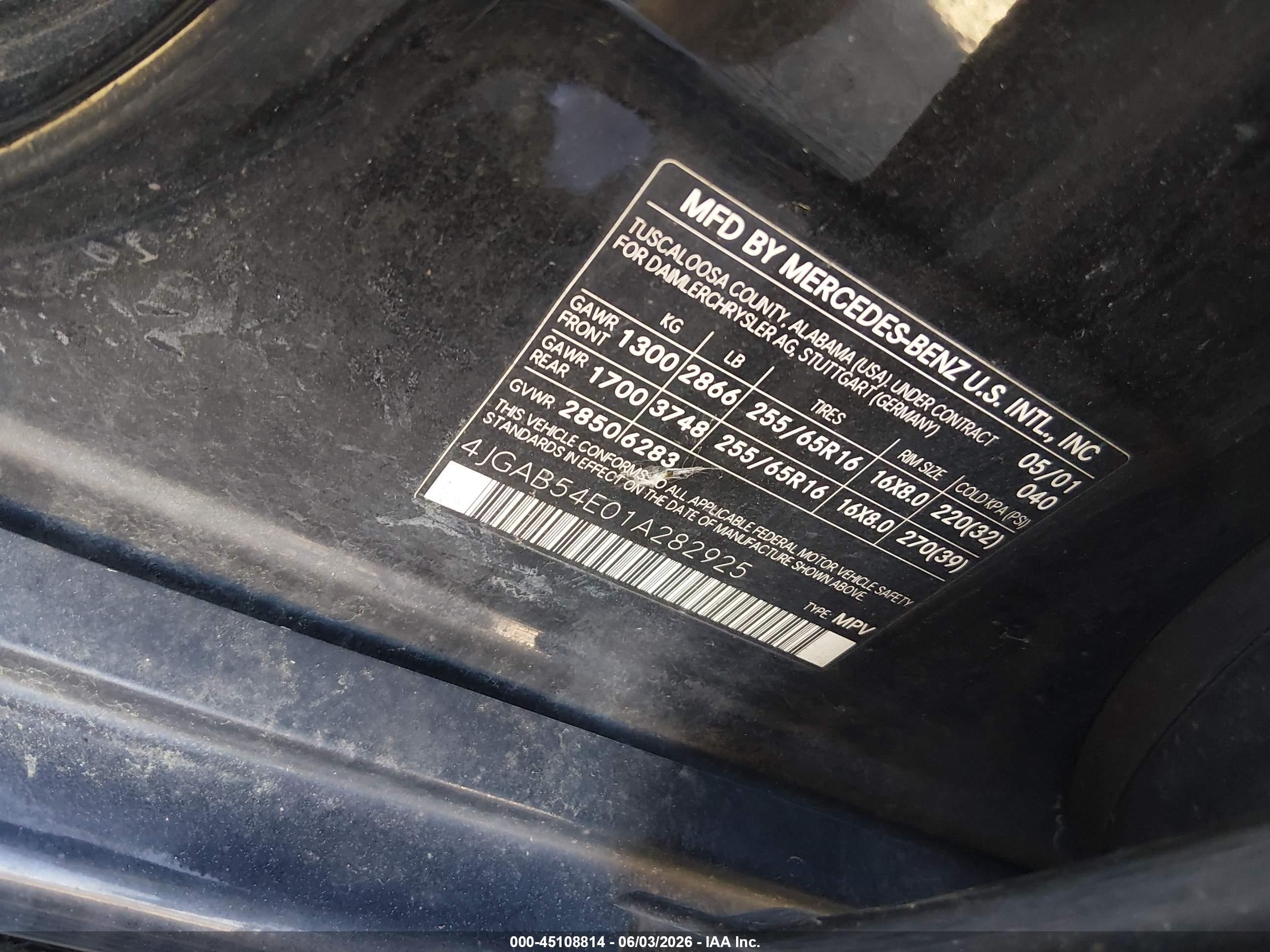 2001 Mercedes-benz Ml 320   Черный vin: 4JGAB54E01A282925